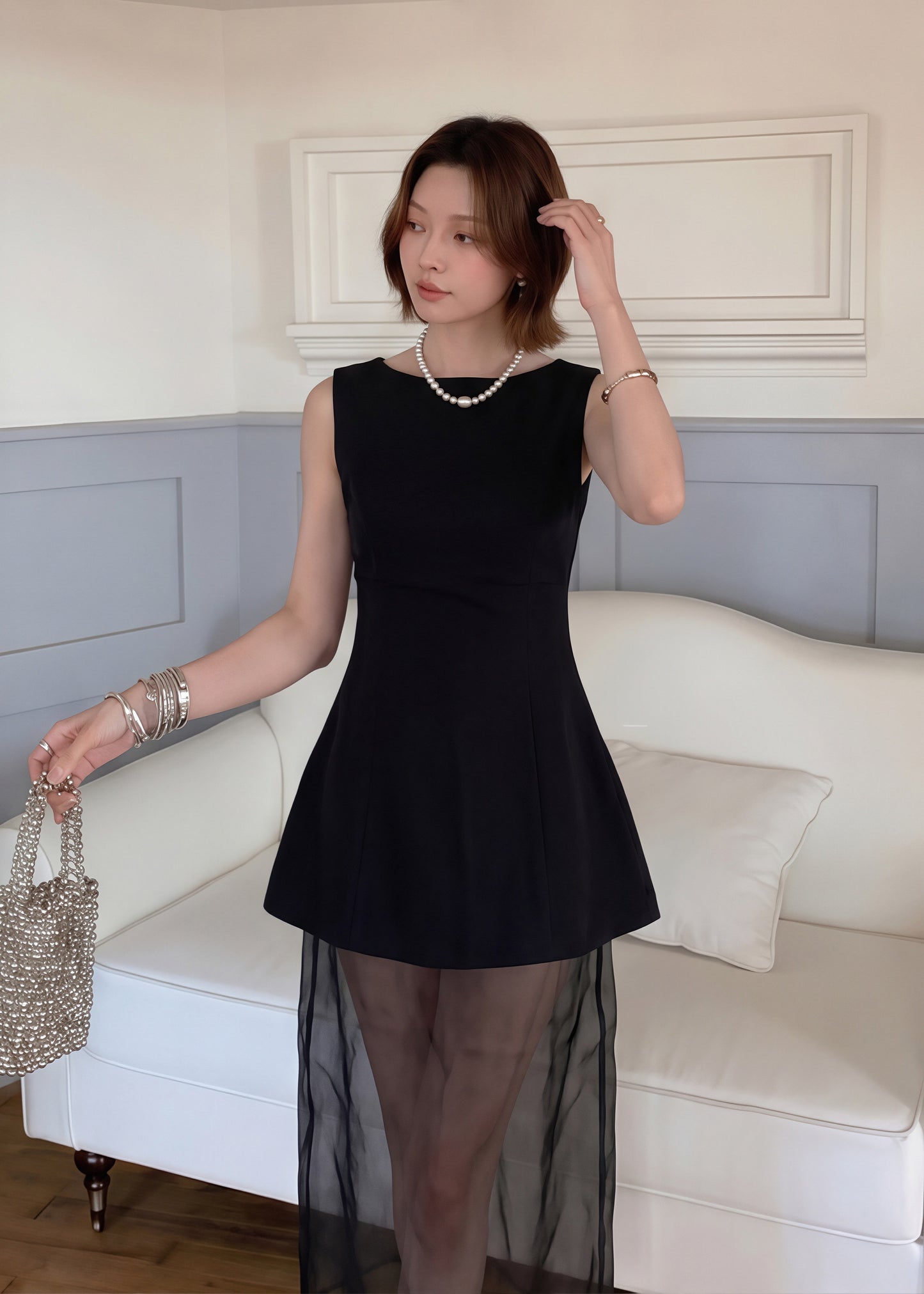 【set】バックチェーンミニワンピース×シアースカートセット Q8815