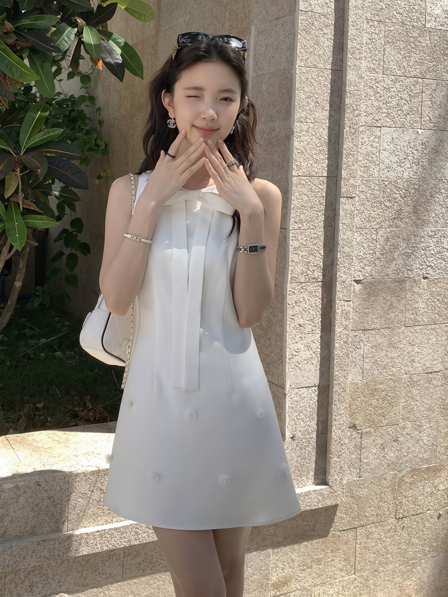 【dress】リボン付きノースリーブワンピース Q8774