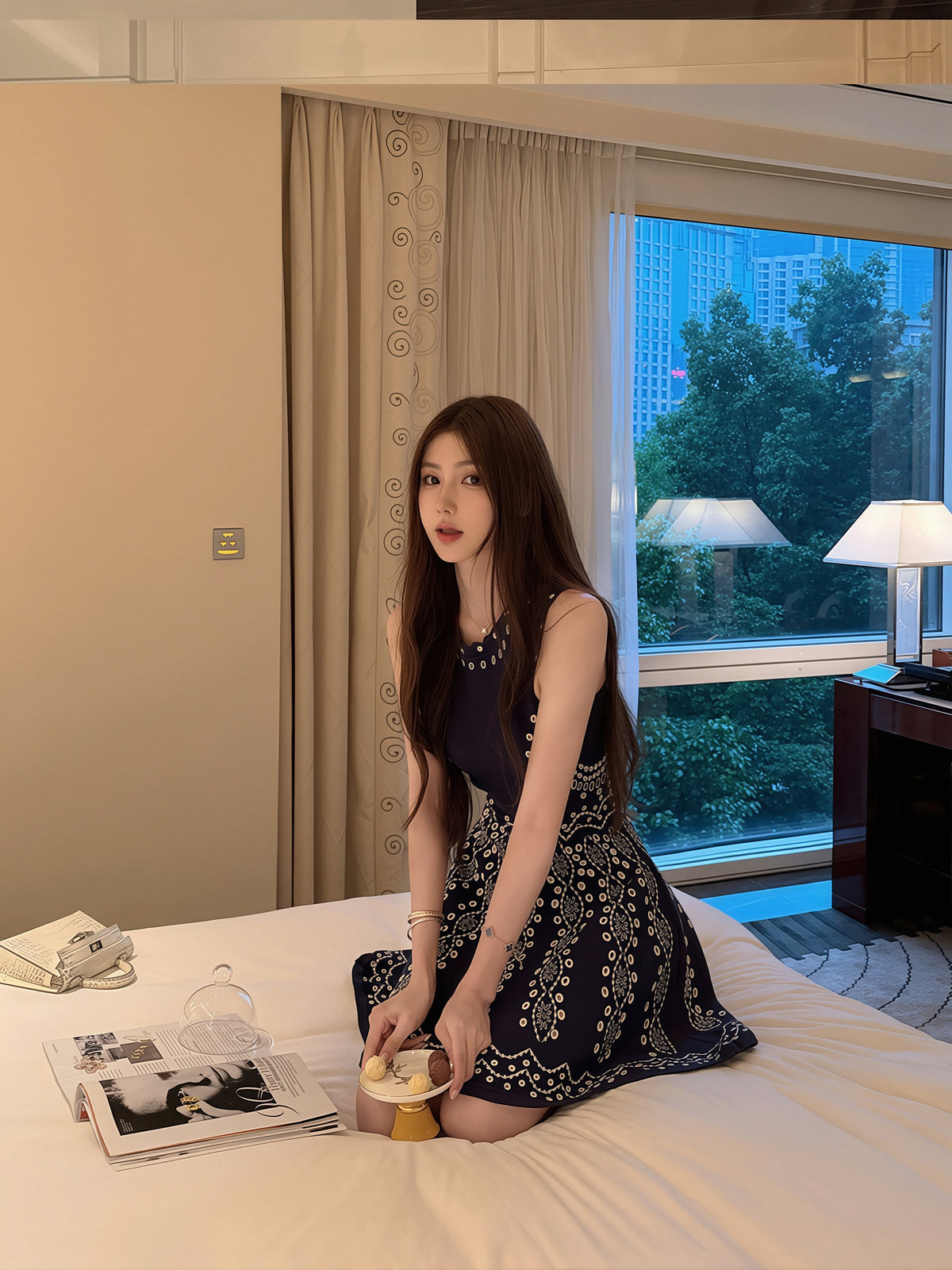 【dress】ノースリーブ刺繍柄ワンピース Q8869