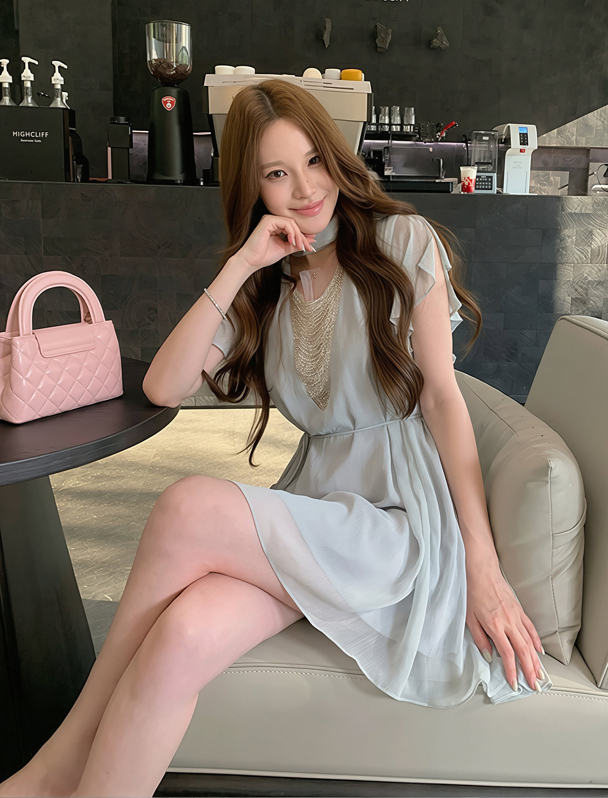 【dress】ビーズVネックワンピース Q8768