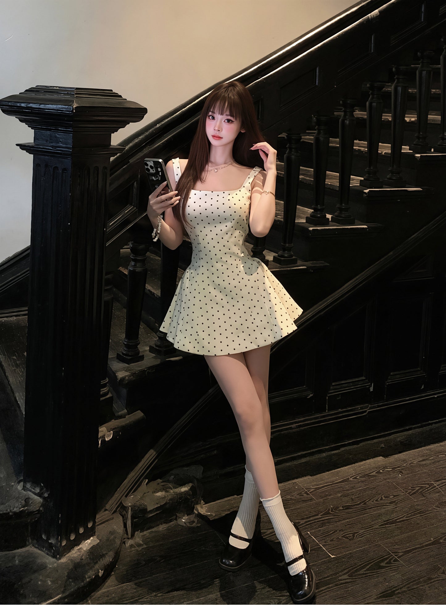 【dress】ドット柄ベストワンピース Q8847