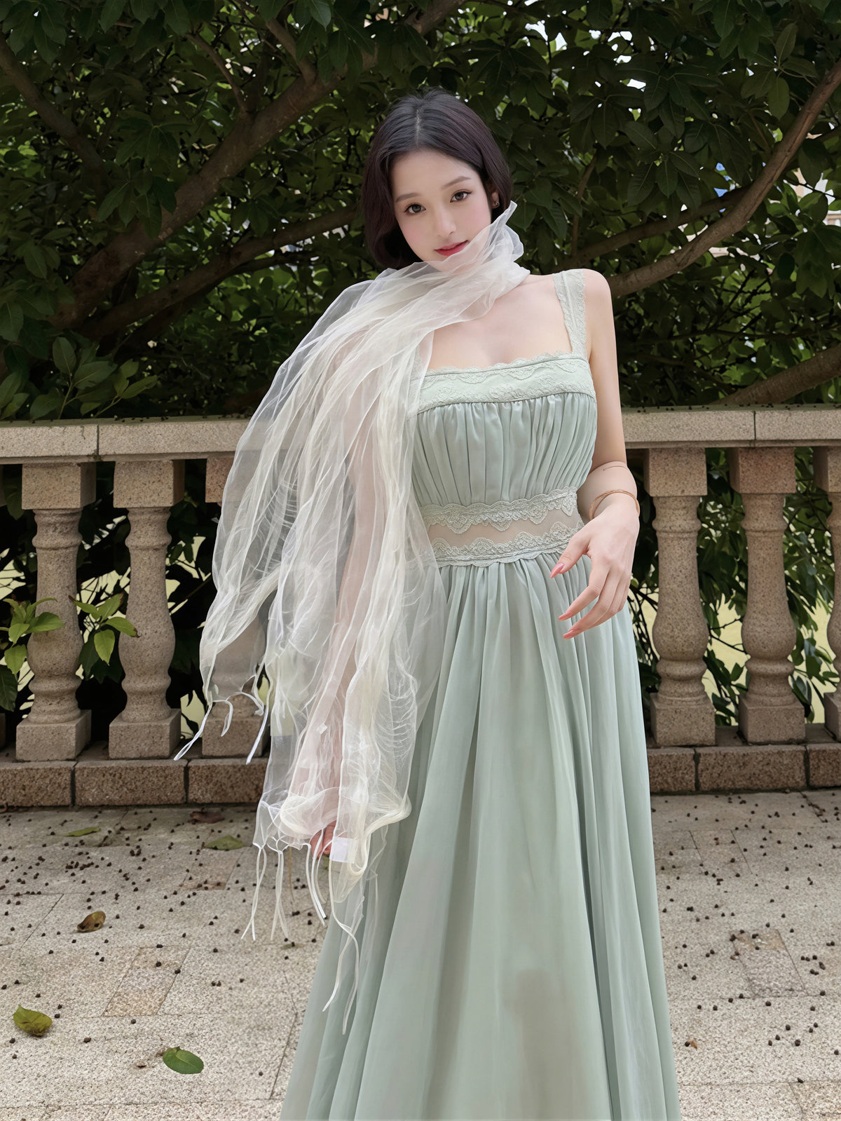 【dress】レースドッキングロングキャミワンピース Q8835