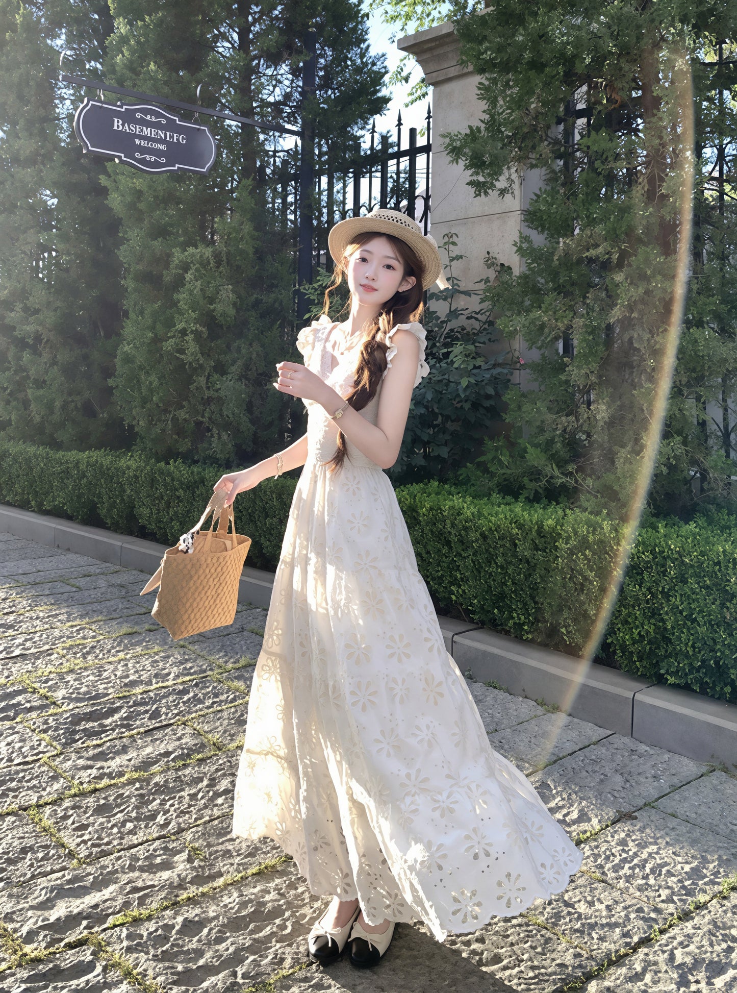 【dress】フラッタースリーブロングレースワンピース Q8819