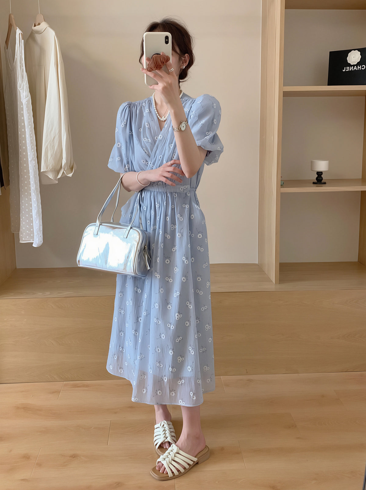 【dress】クロスネックフラワー柄ロングワンピース Q8877