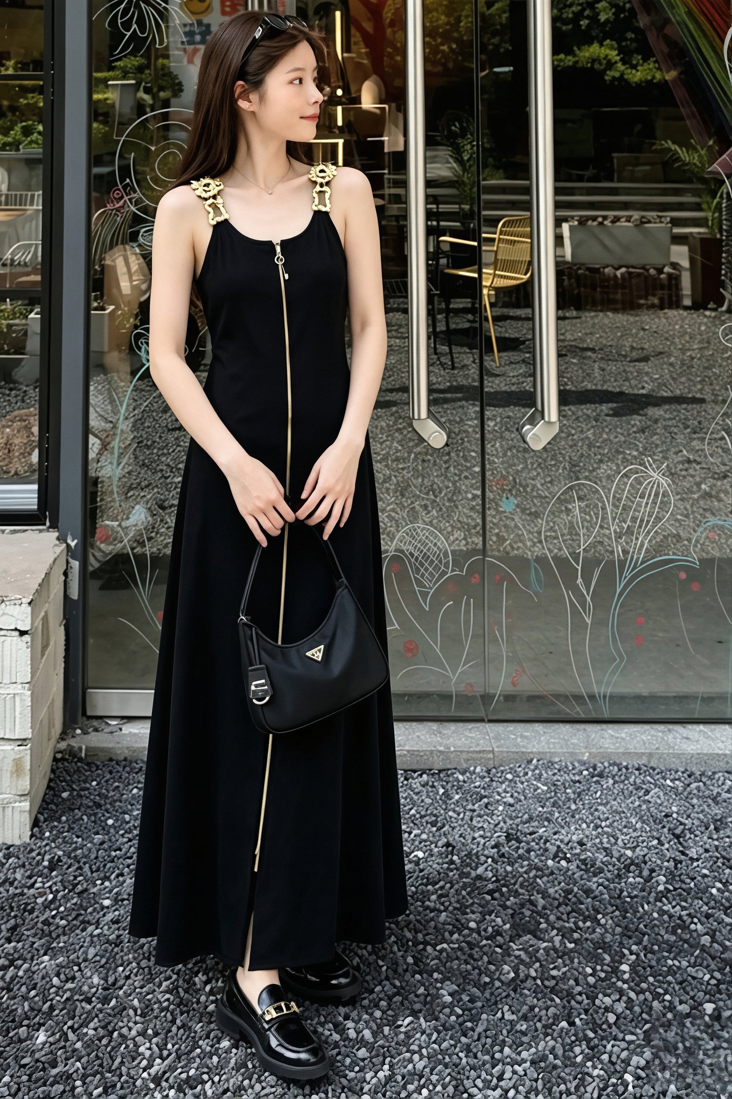【dress】Wジップロングベストワンピース Q8924