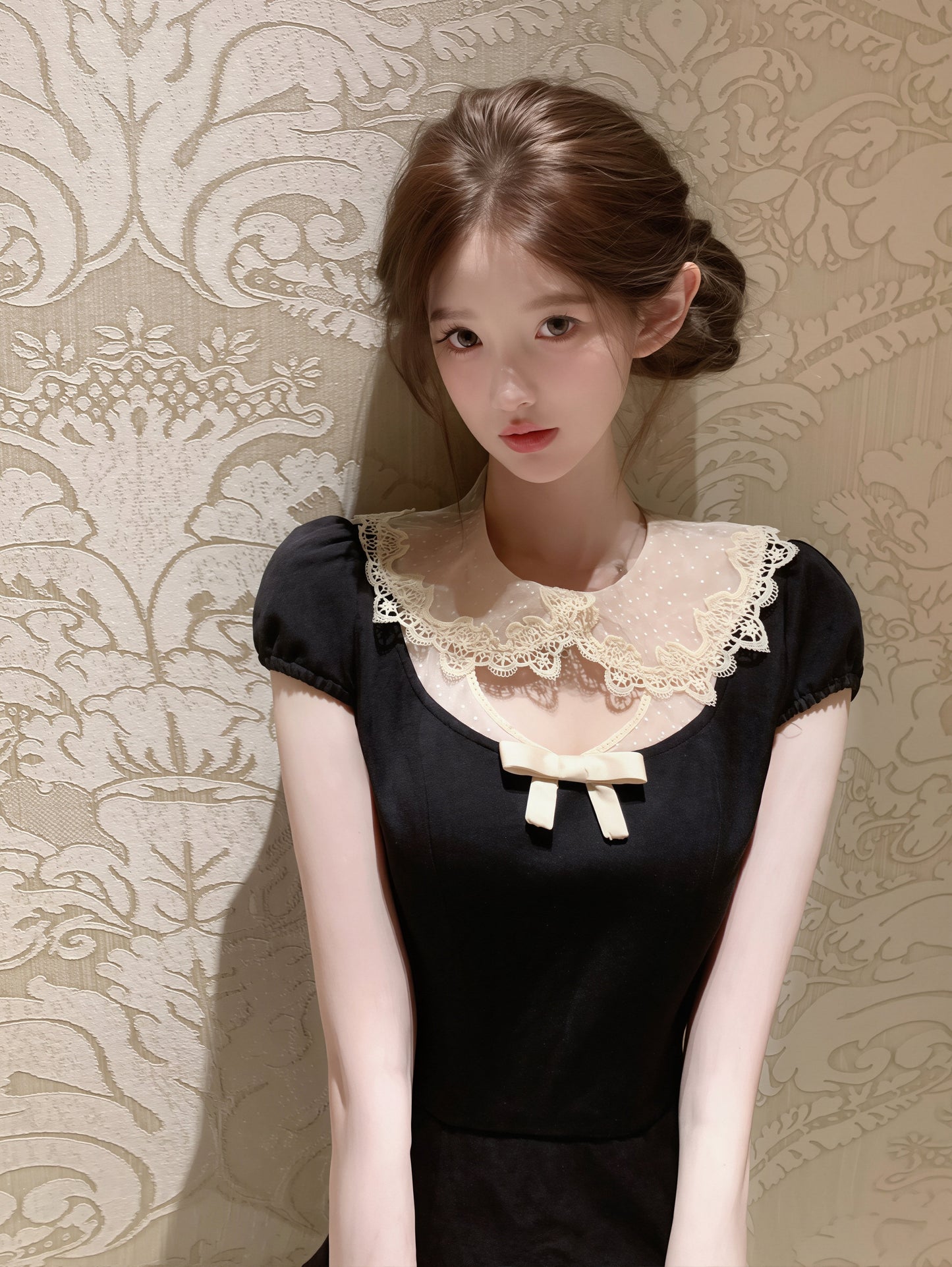 【dress】レースピーターパンカラーワンピース Q8880