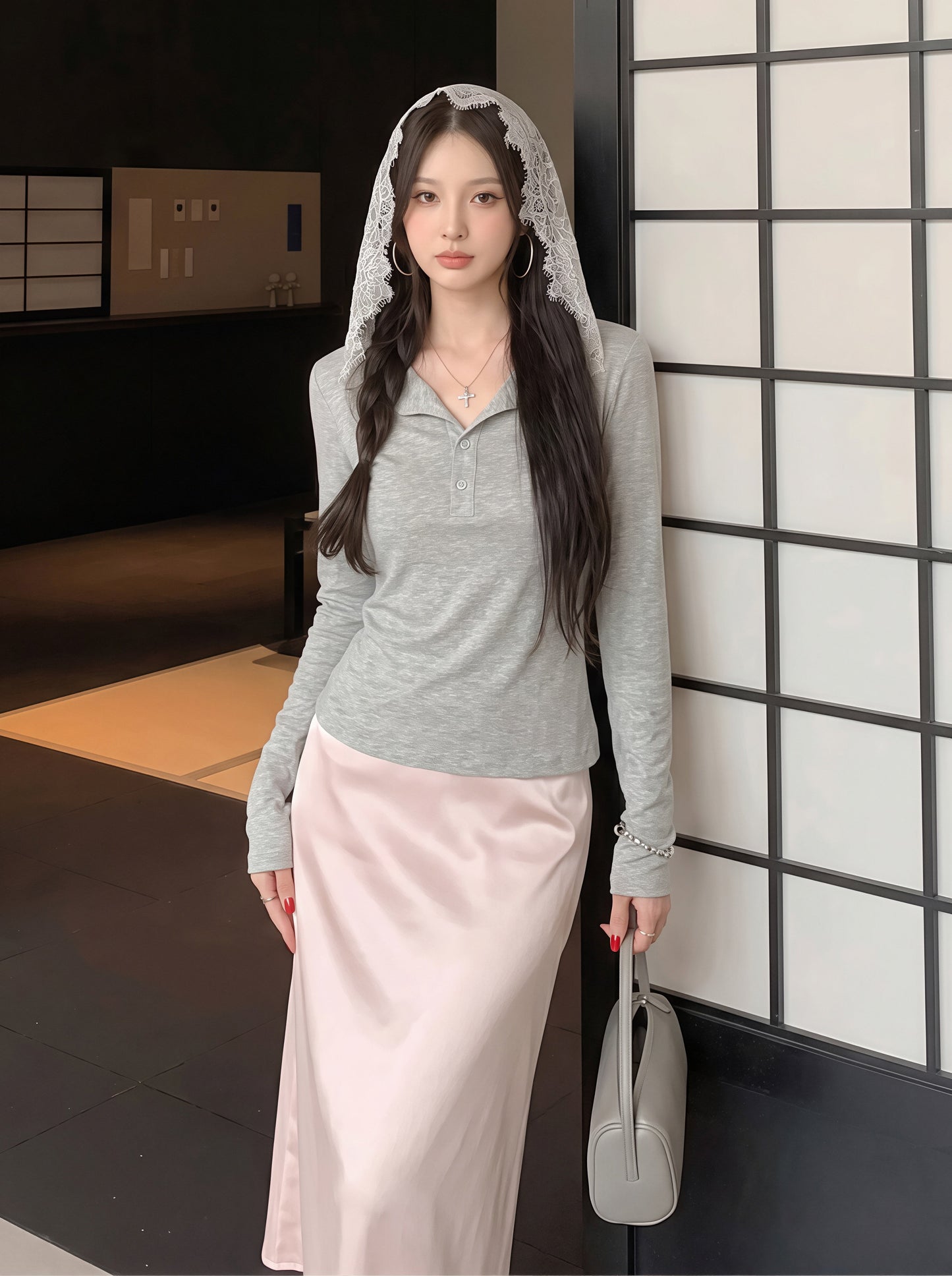 【tops】レースフード付きTシャツ Q8838