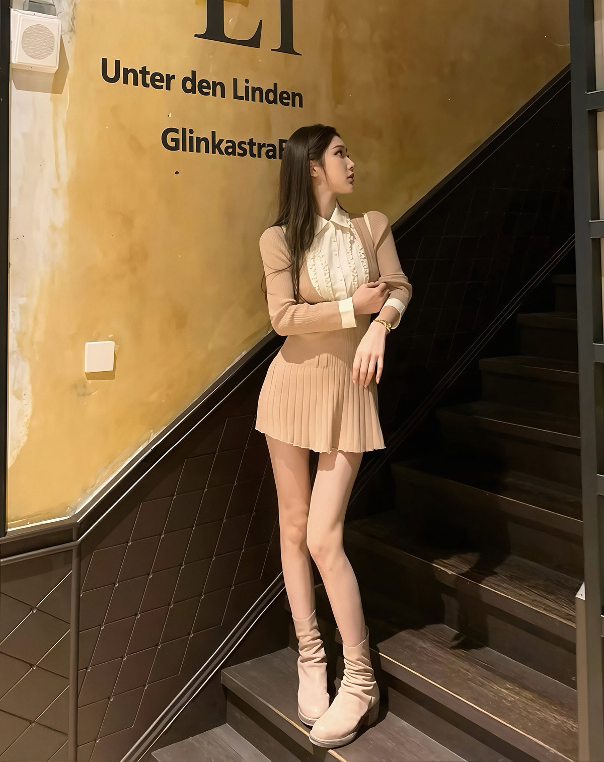【dress】ニットドッキングフェイクレイヤードワンピース Q8994