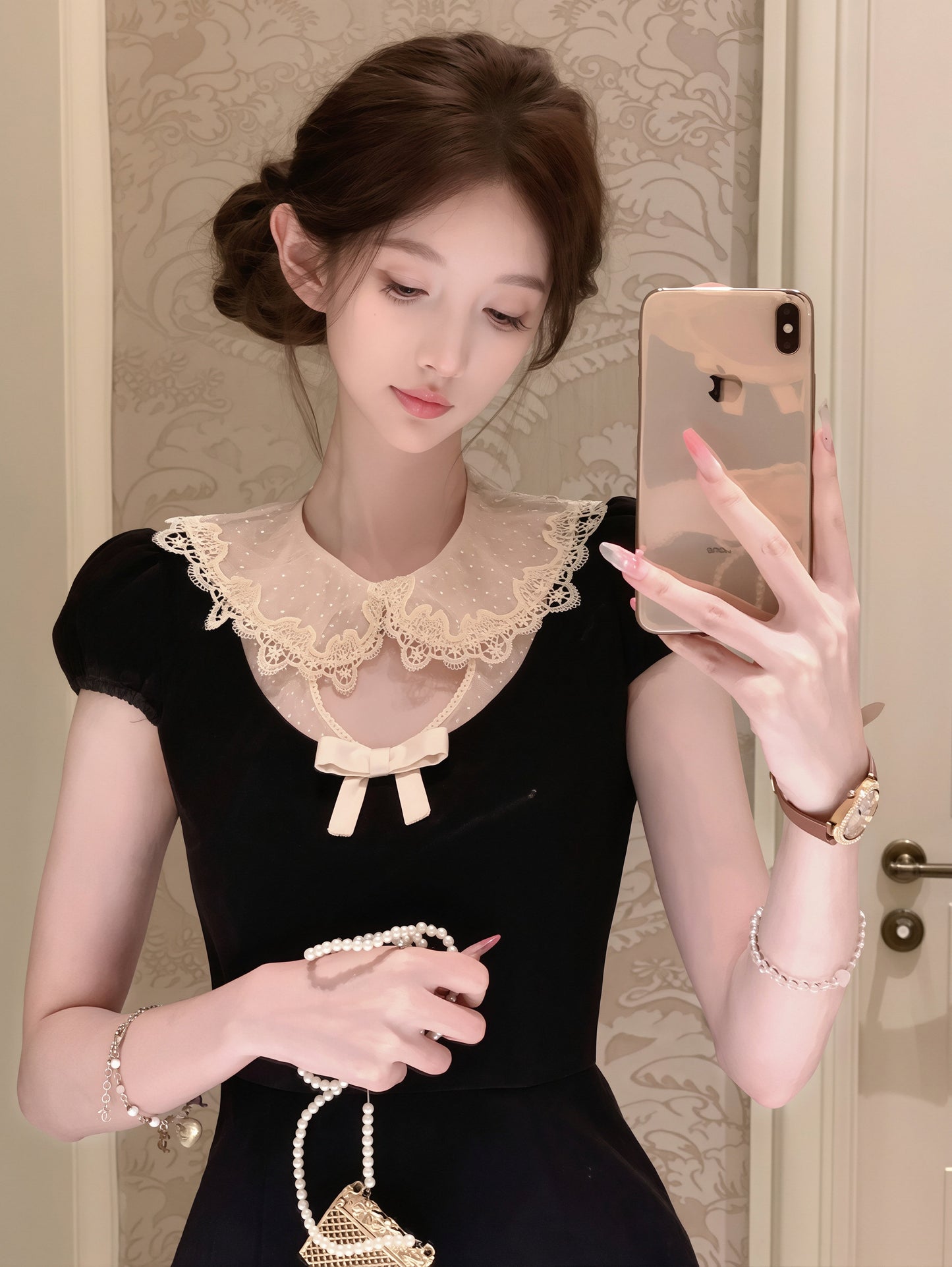 【dress】レースピーターパンカラーワンピース Q8880