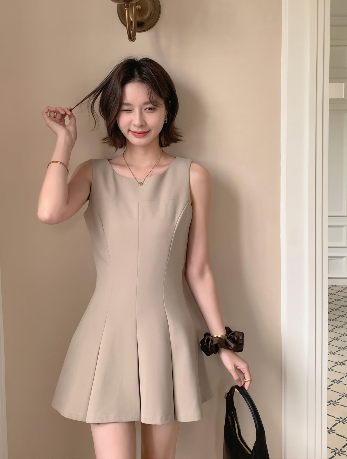 【dress】ノースリーブAラインワンピース Q8806