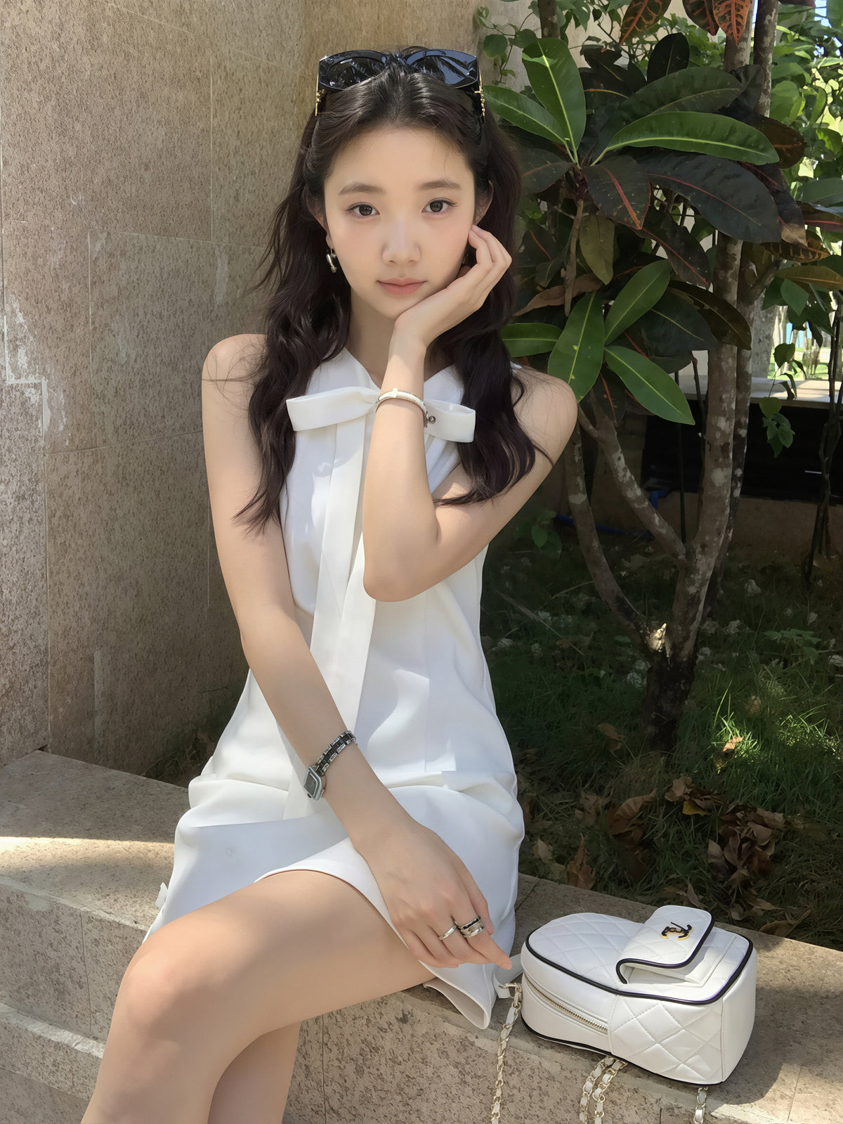【dress】リボン付きノースリーブワンピース Q8774