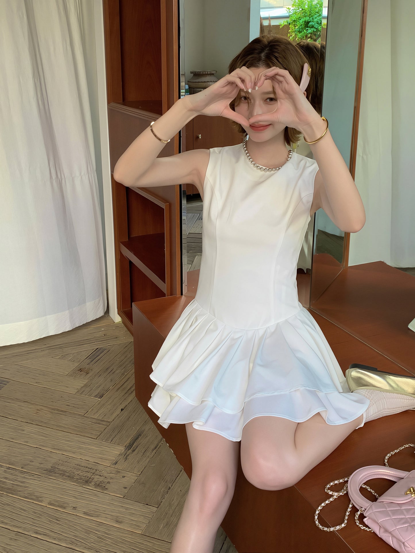 【dress】ノースリーブAラインティアードワンピース Q8812