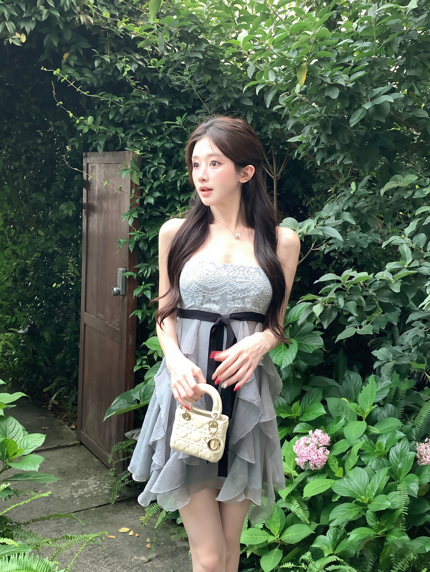 【dress】レースドッキングミニキャミワンピース Q8866