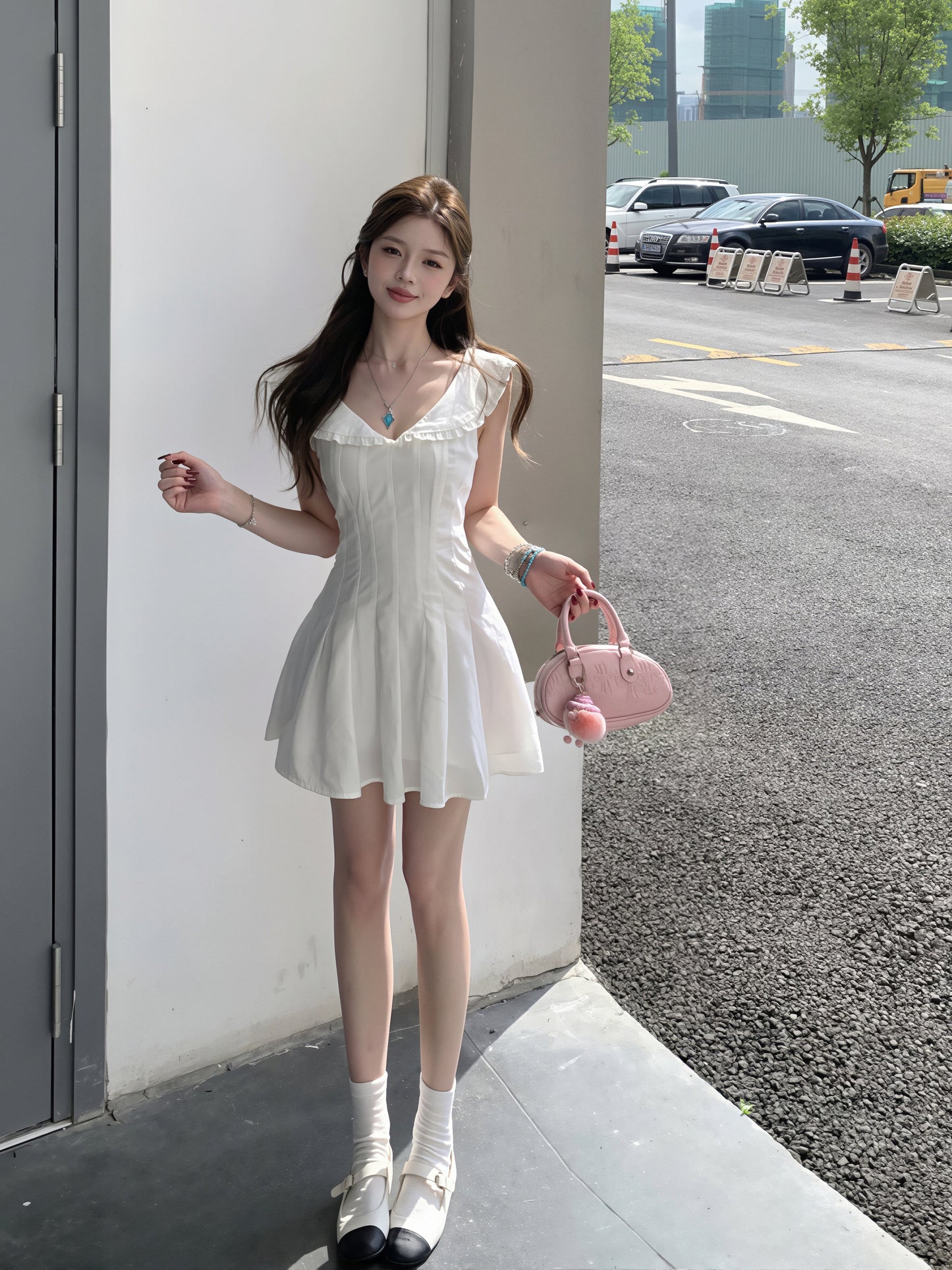 【dress】ヘアリボン付きピーターパンカラーワンピース Q8855