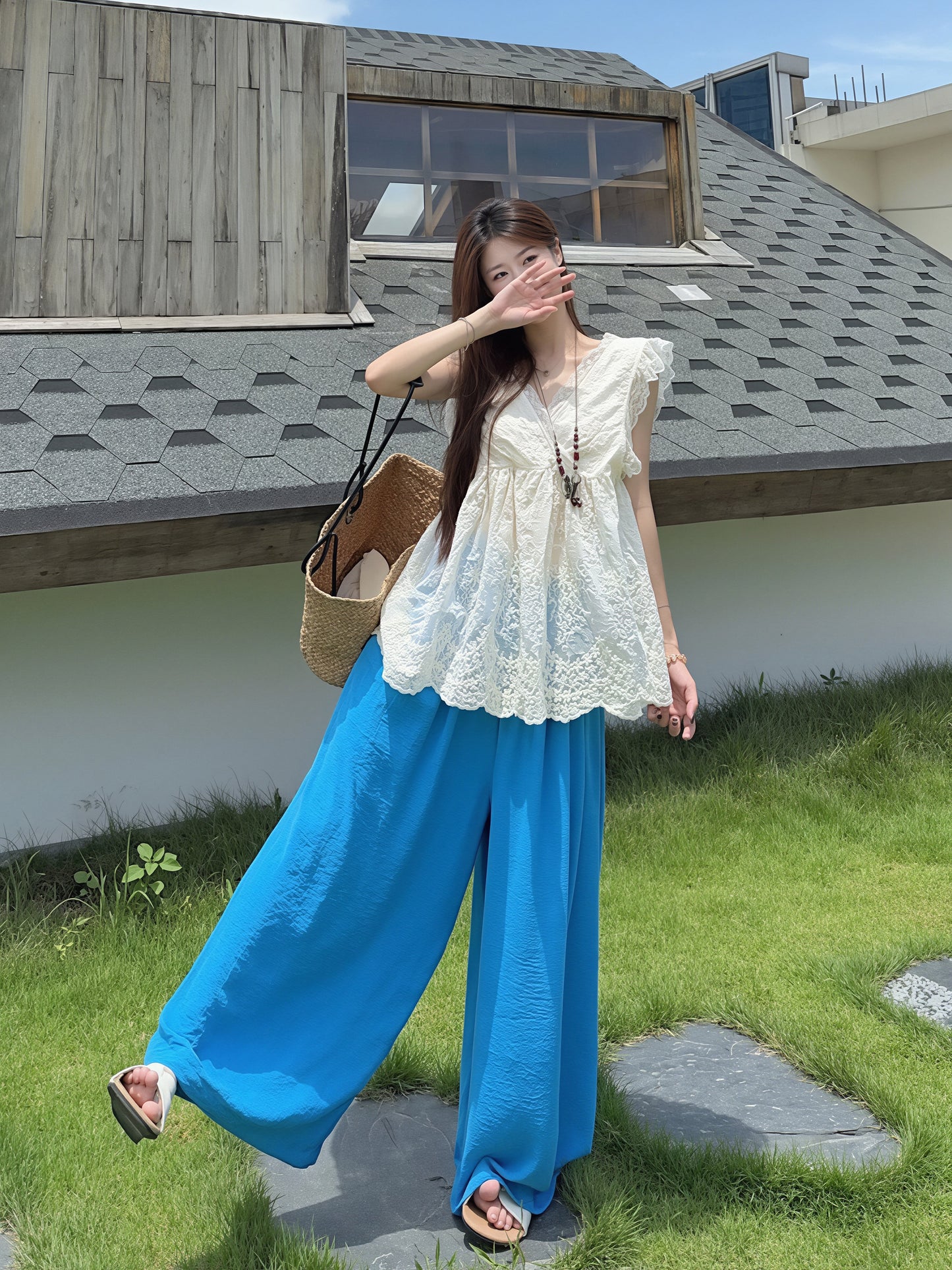 【set】レーストップス×ワイドパンツセット Q8741