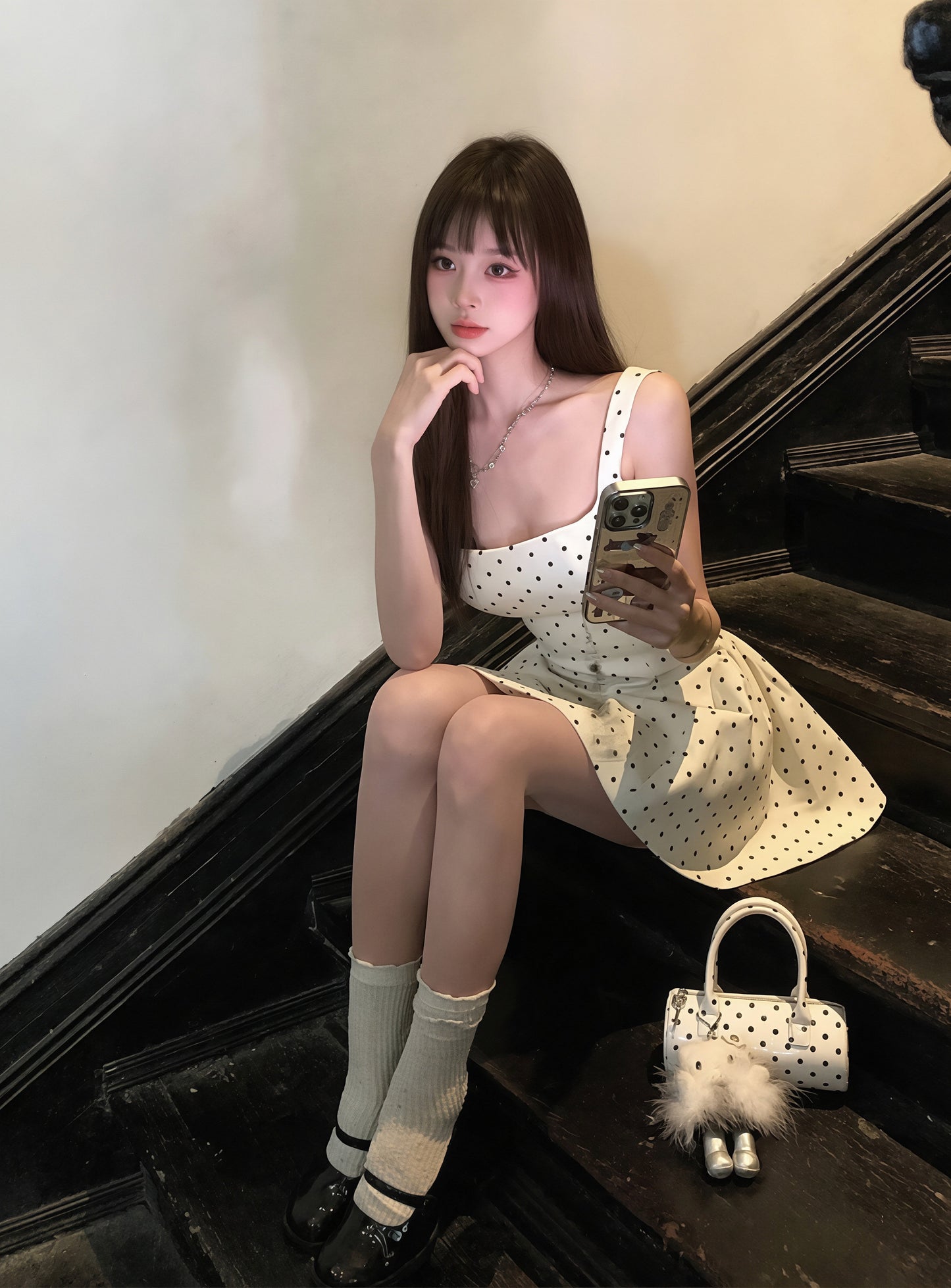 【dress】ドット柄ベストワンピース Q8847