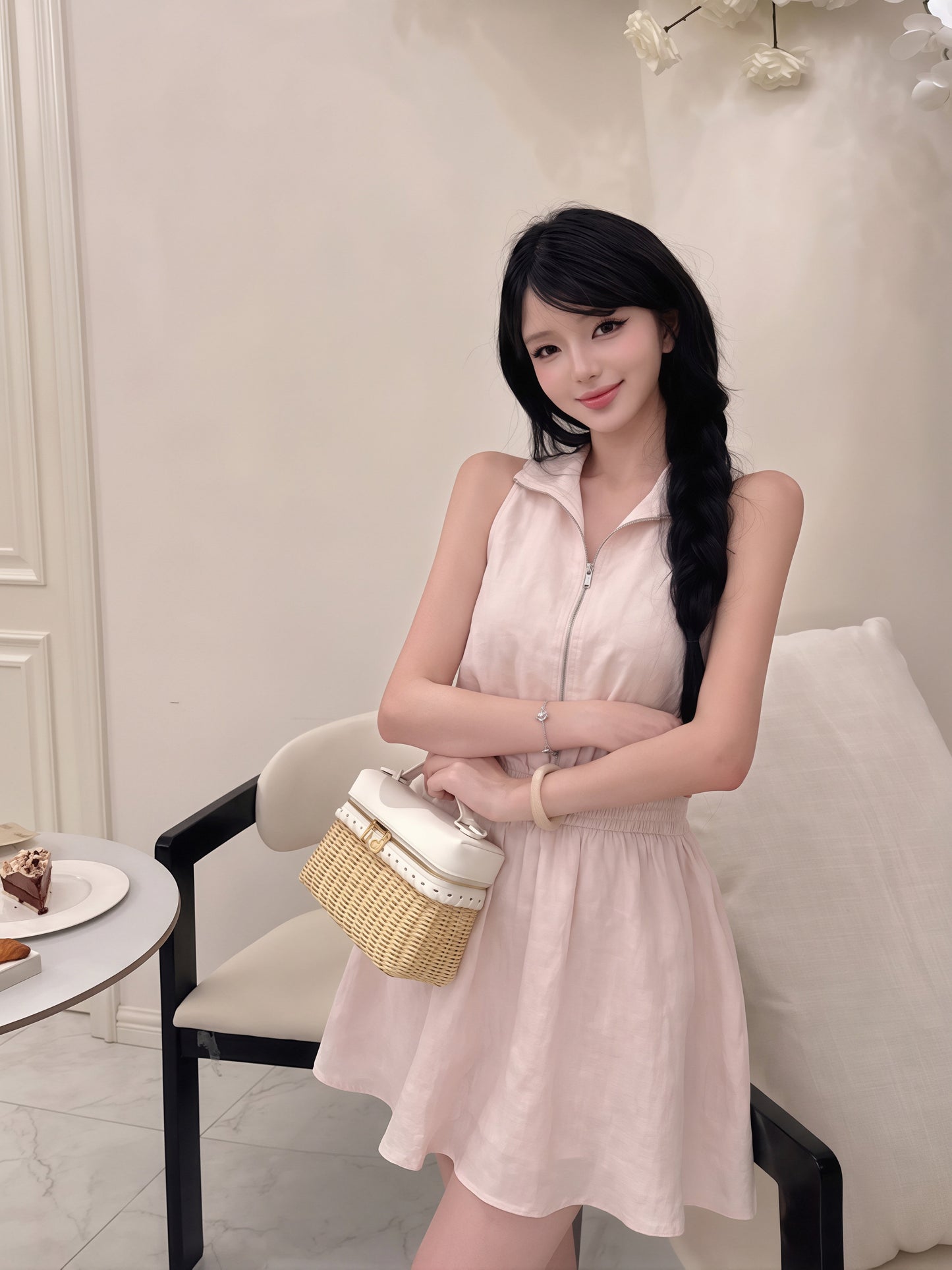 【dress】ノースリーブポロネックワンピース Q8864
