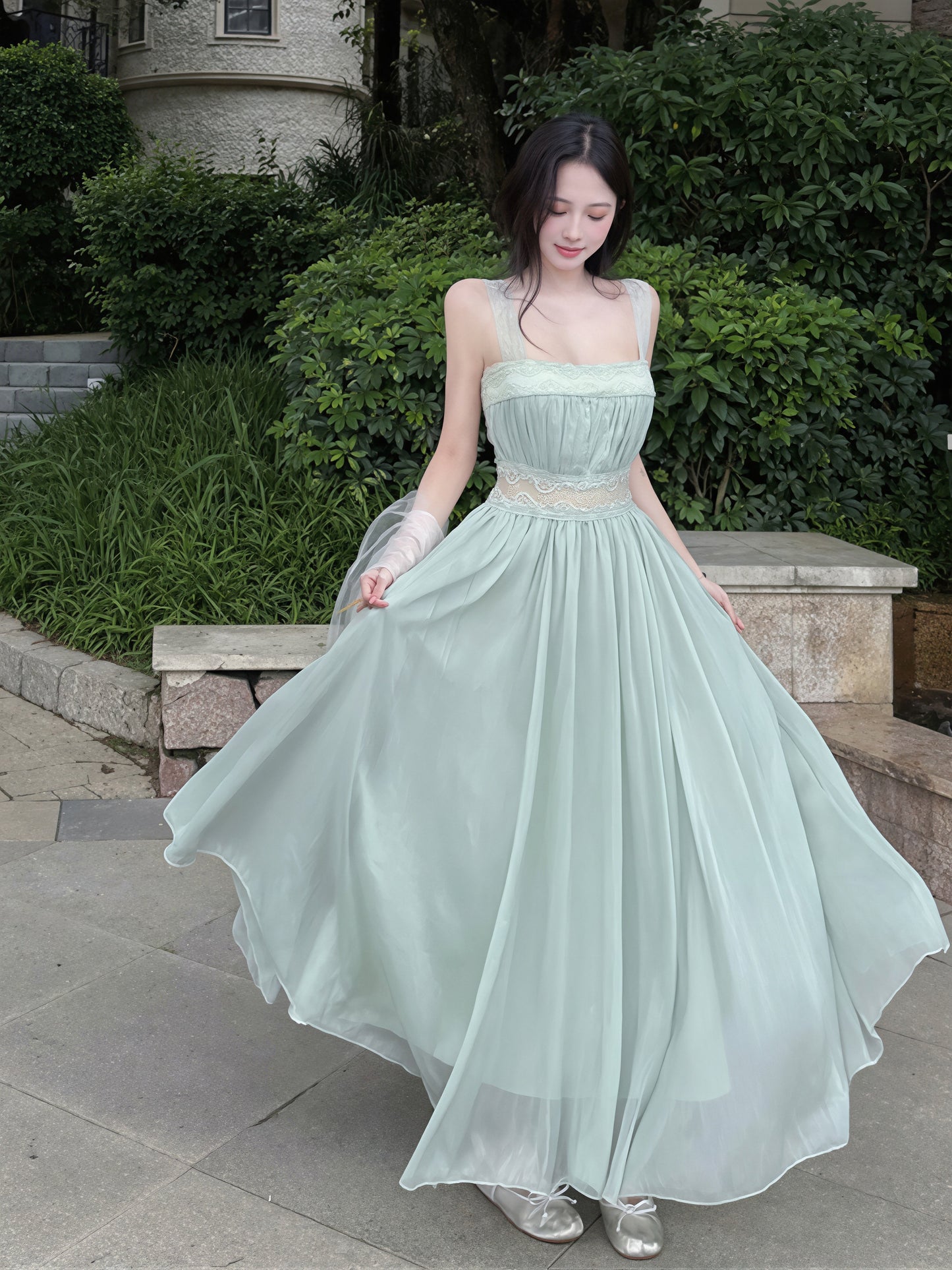 【dress】レースドッキングロングキャミワンピース Q8835