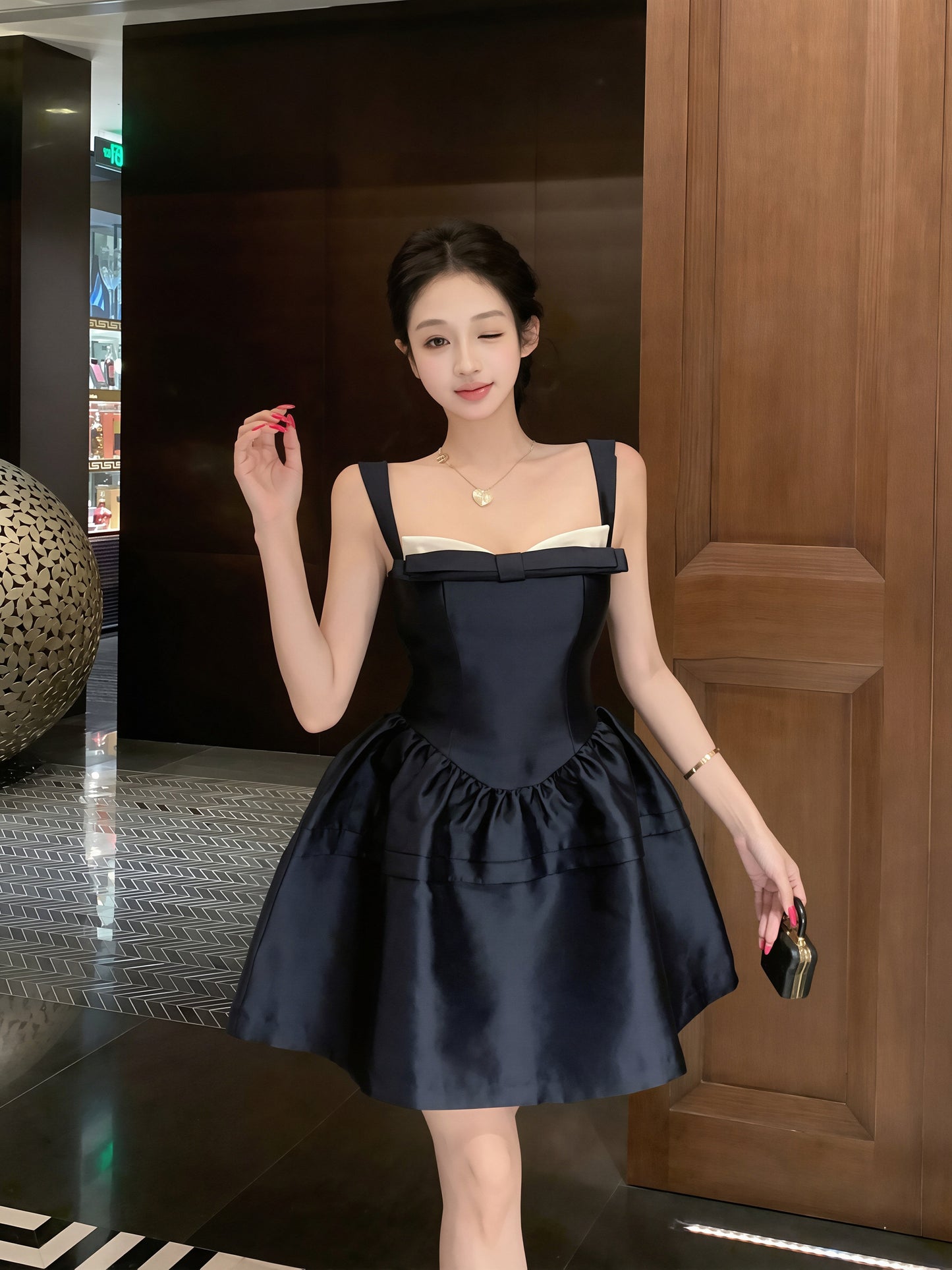 【dress】リボン付きキャミワンピース Q8740