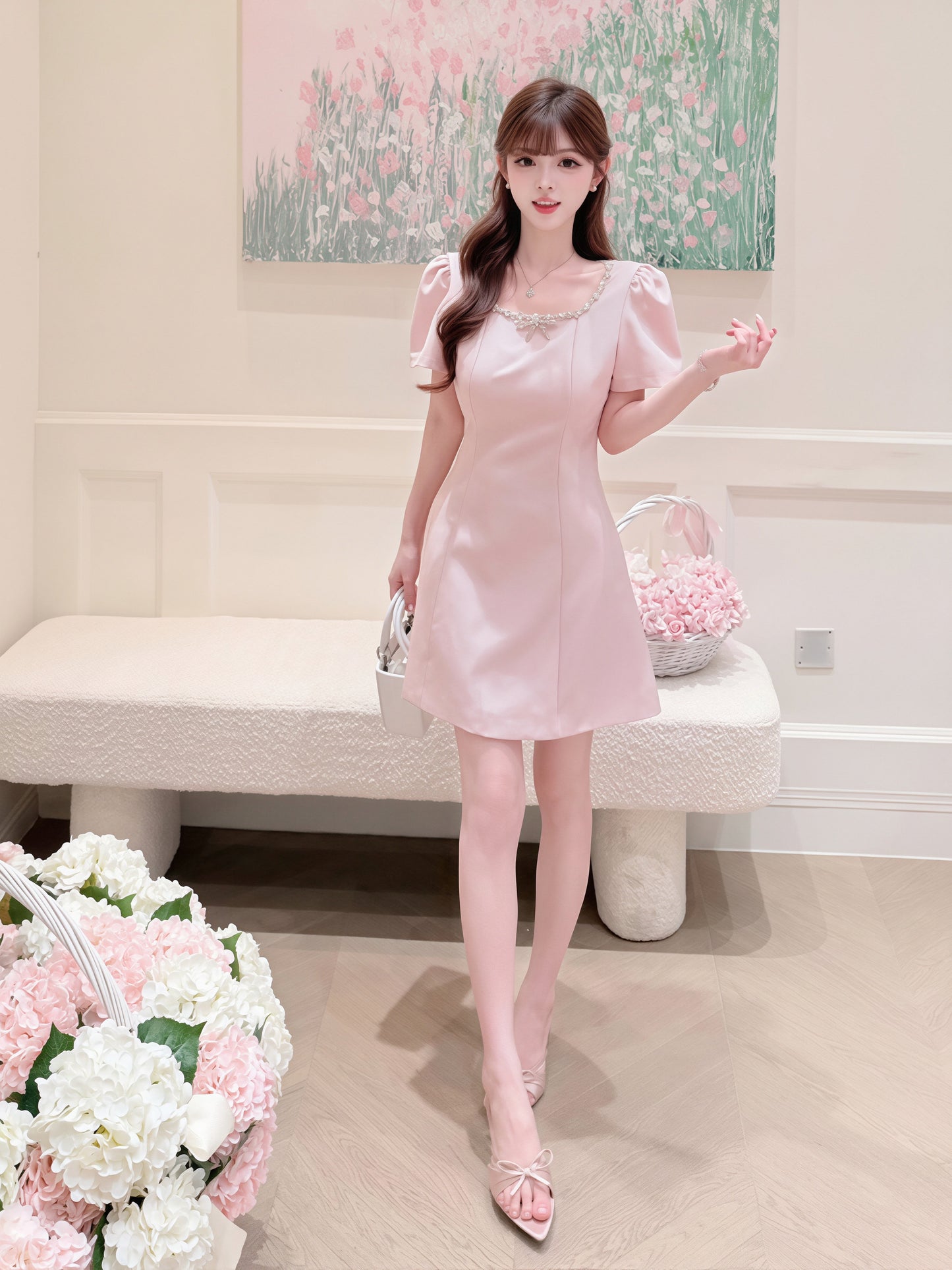 【dress】ラインストーンAラインワンピース Q8760