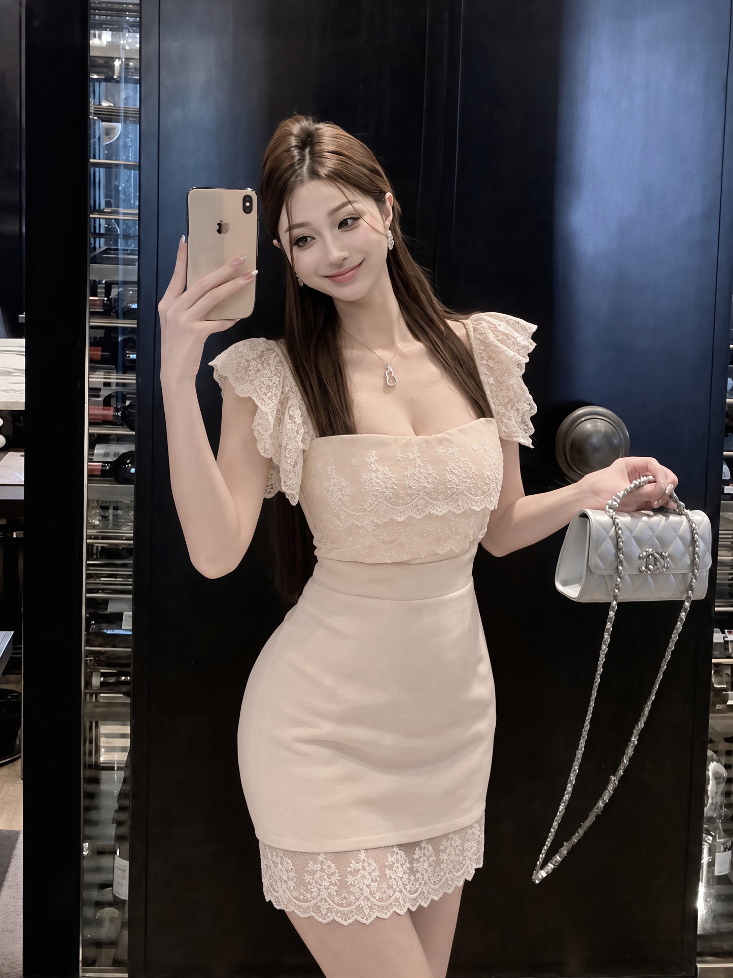 【dress】フラッタースリーブレースワンピース Q8778