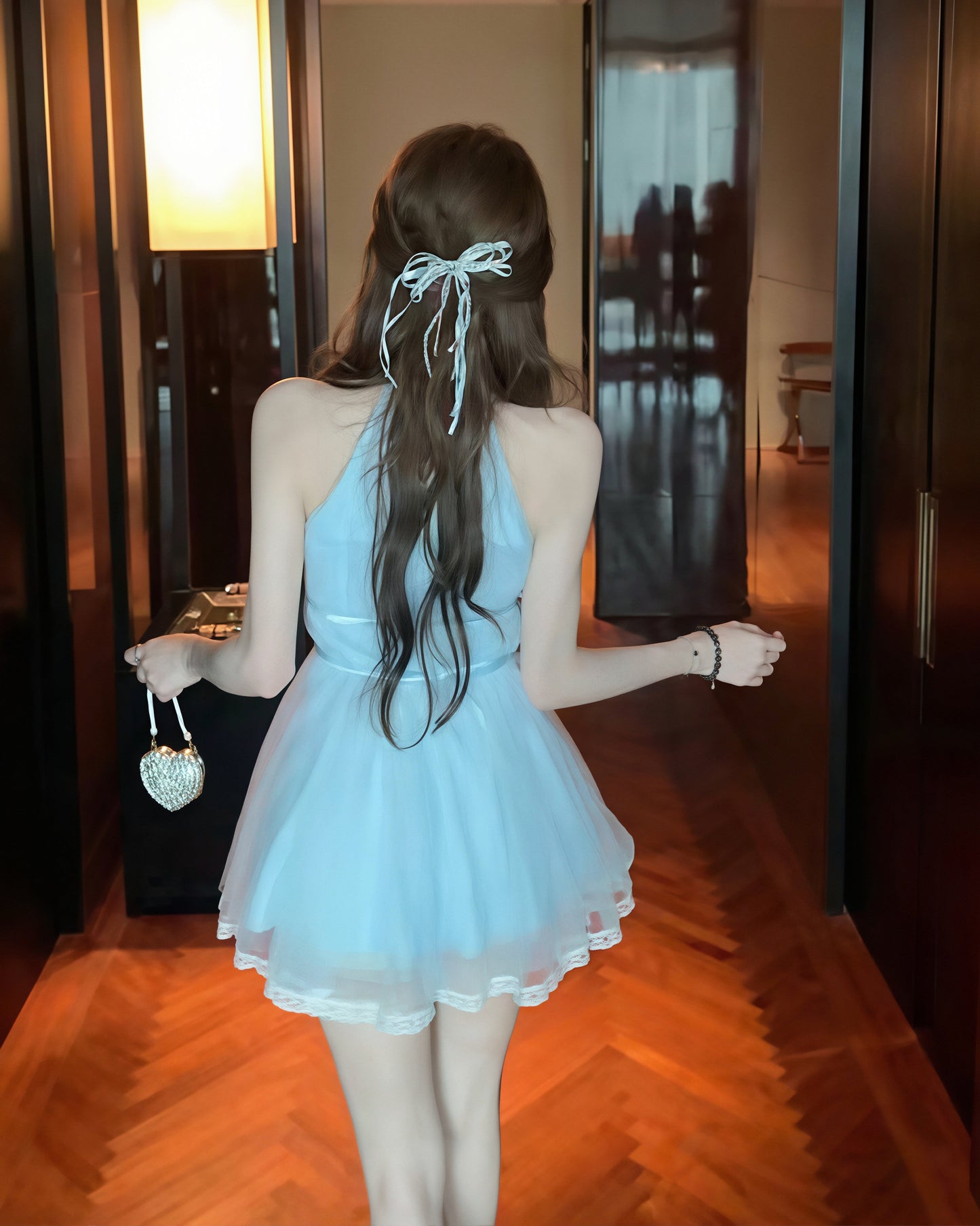 【dress】ラインストーン付きレースドッキングワンピース Q8935