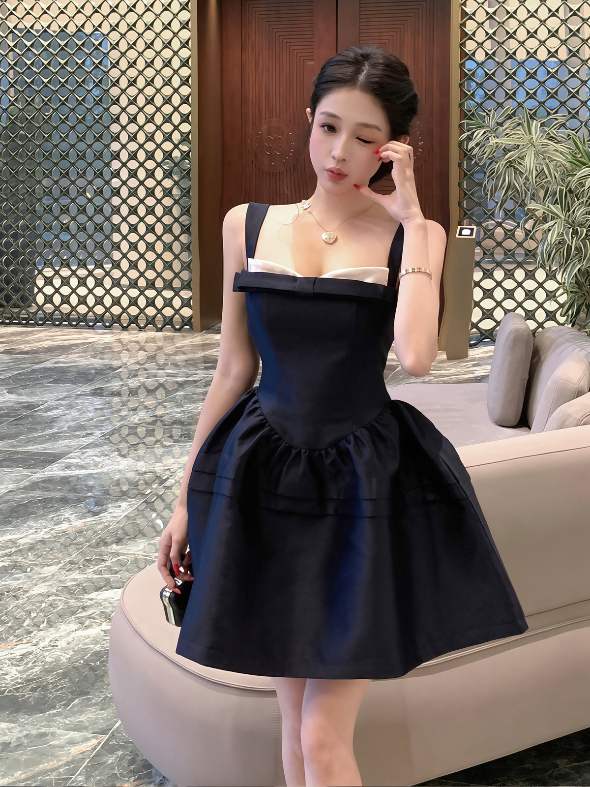 【dress】リボン付きキャミワンピース Q8740