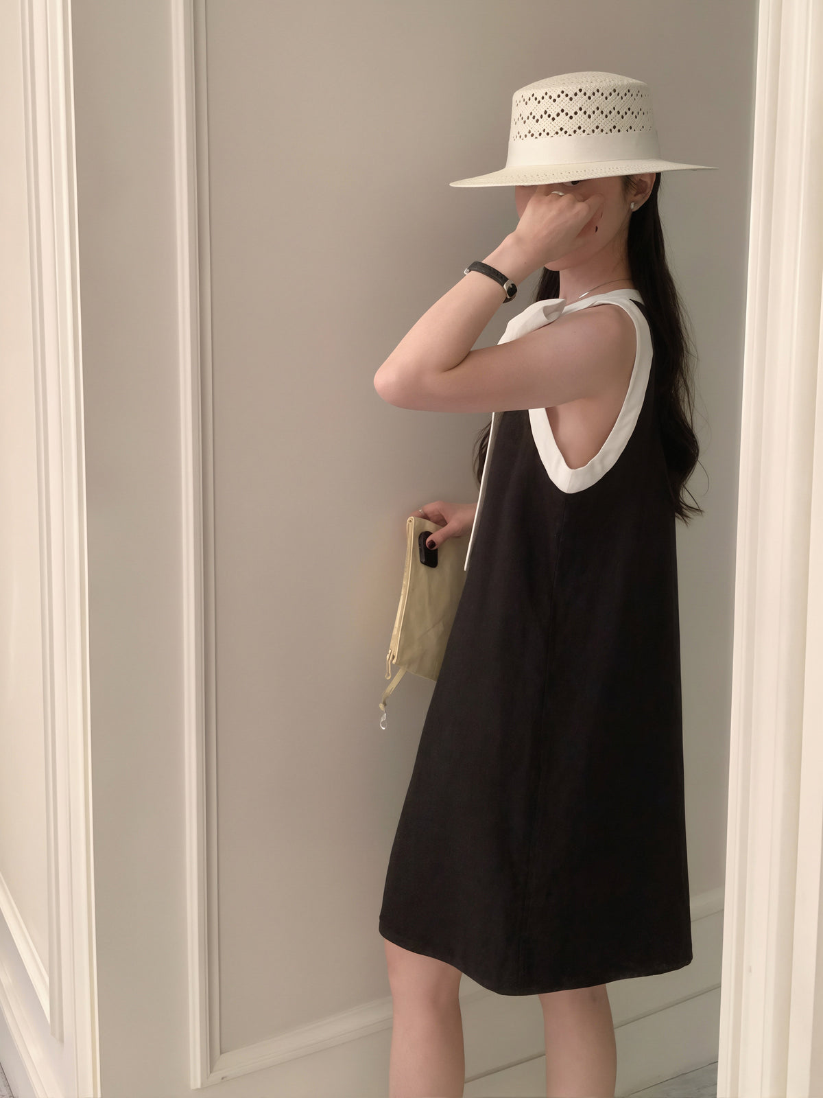 【dress】リボン付きノースリーブワンピース Q8876