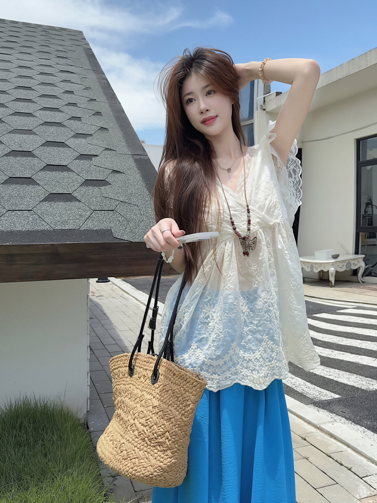 【set】レーストップス×ワイドパンツセット Q8741