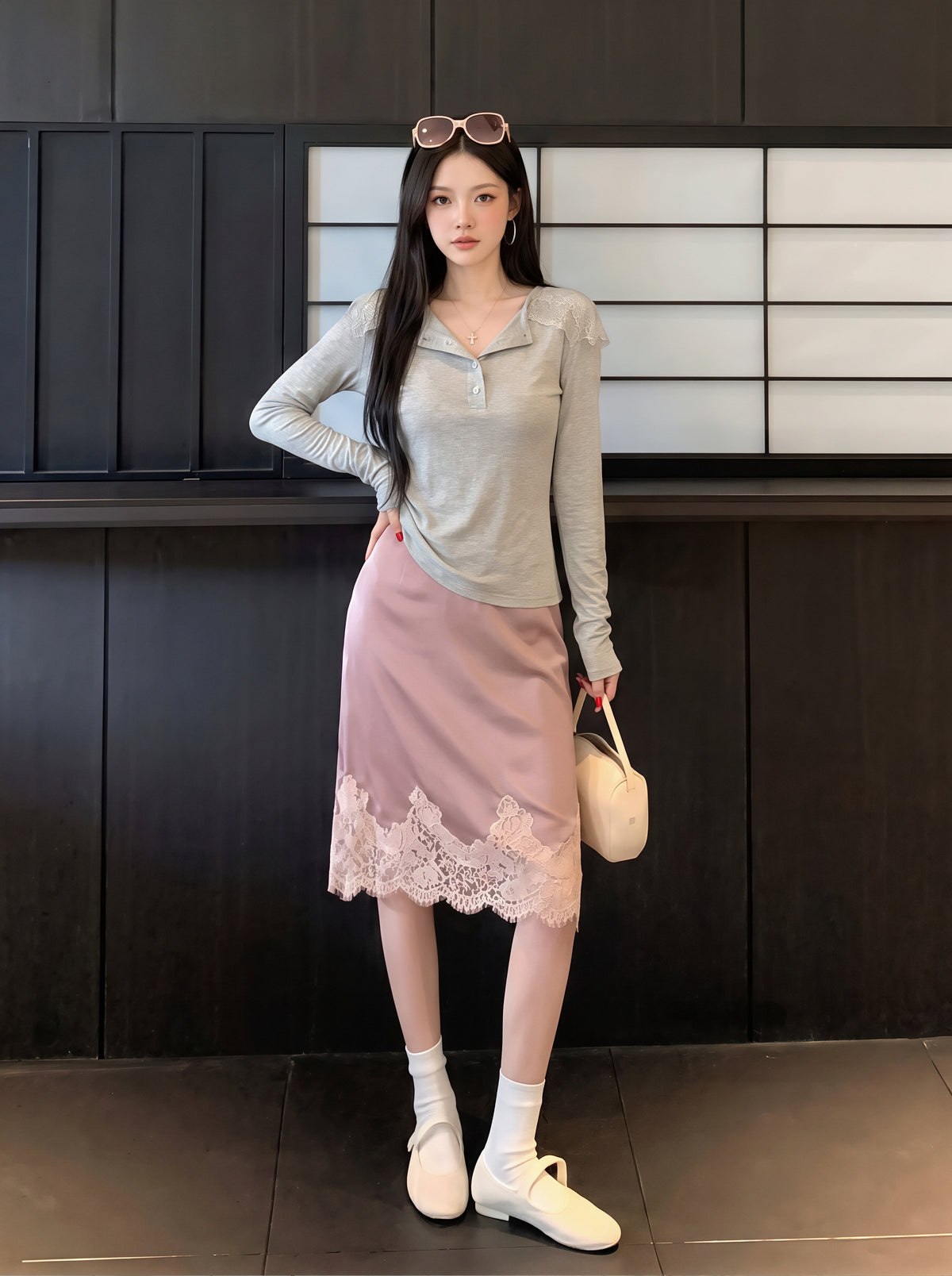 【tops】レースフード付きTシャツ Q8838