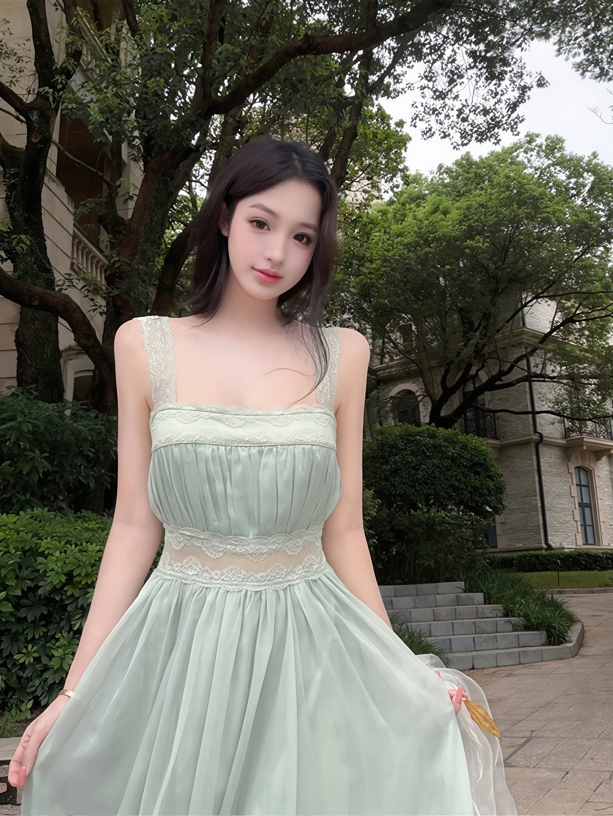 【dress】レースドッキングロングキャミワンピース Q8835