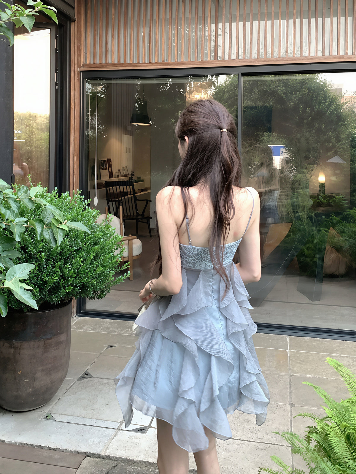【dress】レースドッキングミニキャミワンピース Q8866