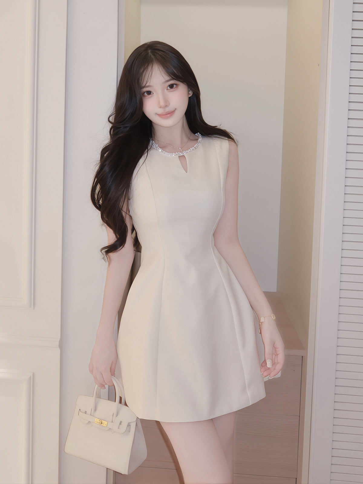 【dress】ラインストーンノースリーブワンピース Q8761