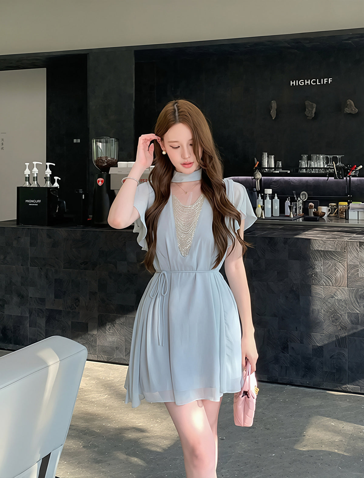 【dress】ビーズVネックワンピース Q8768
