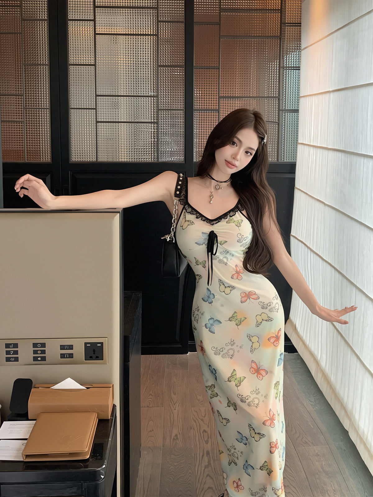 【dress】レースドッキングロングキャミワンピース Q8799