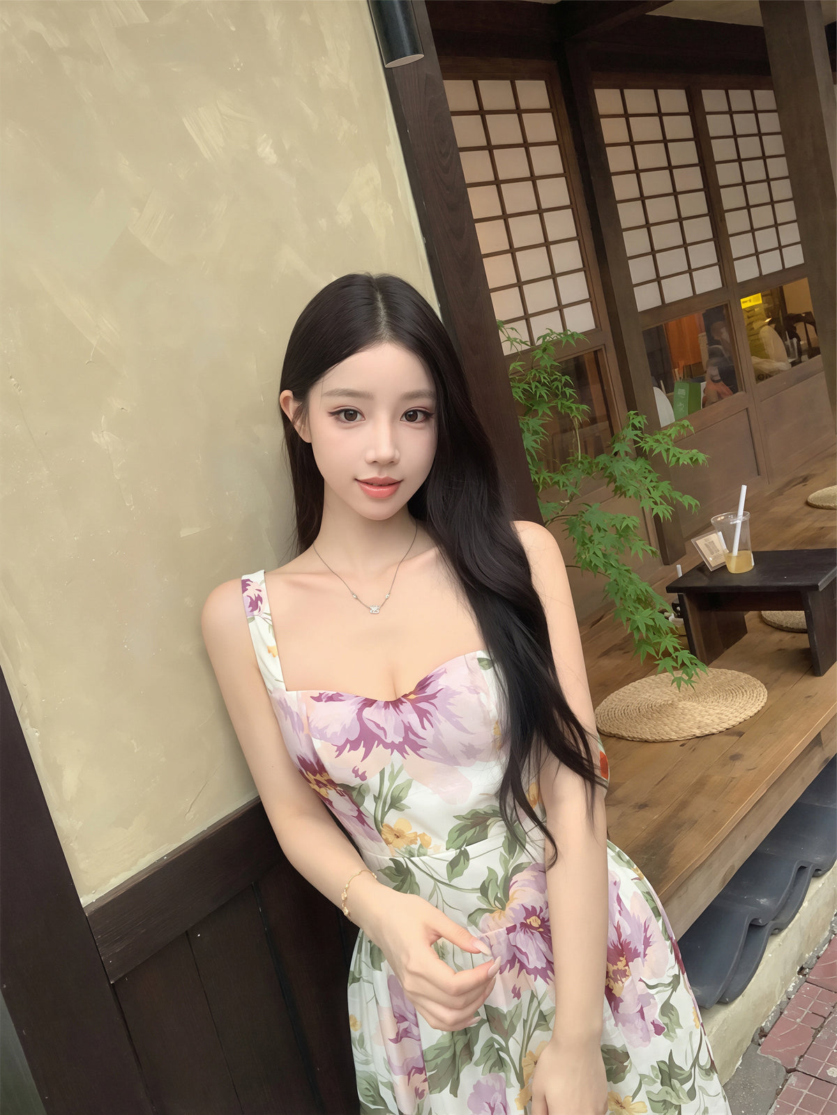 【dress】フラワー柄ロングキャミワンピース Q8719