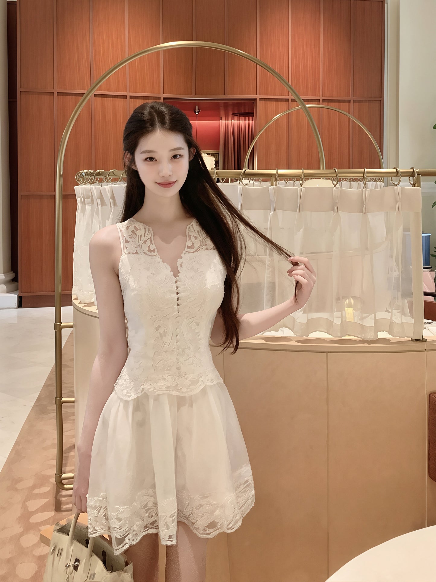 【dress】ノースリーブレースワンピース Q8873