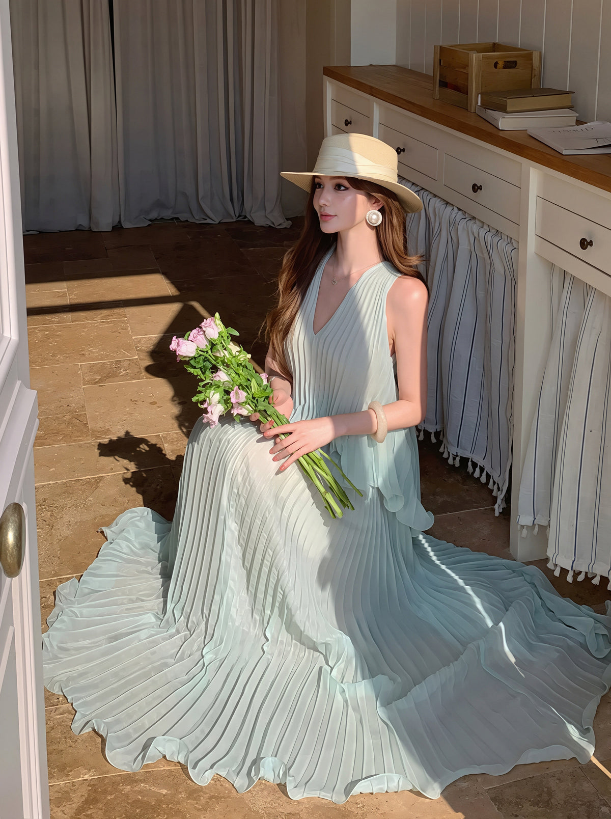 【dress】ノースリーブロングワンピース Q8729