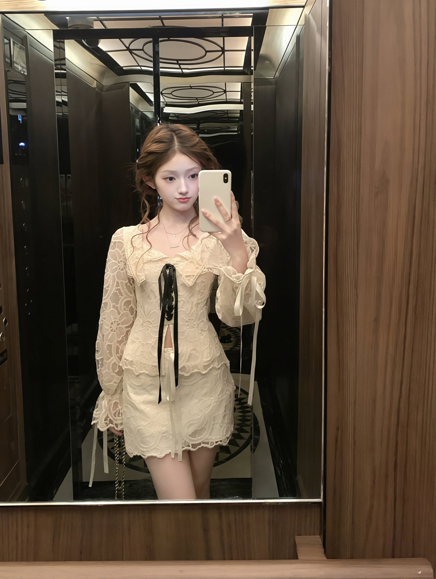 【set】レーストップス×ミニスカートセット Q8887
