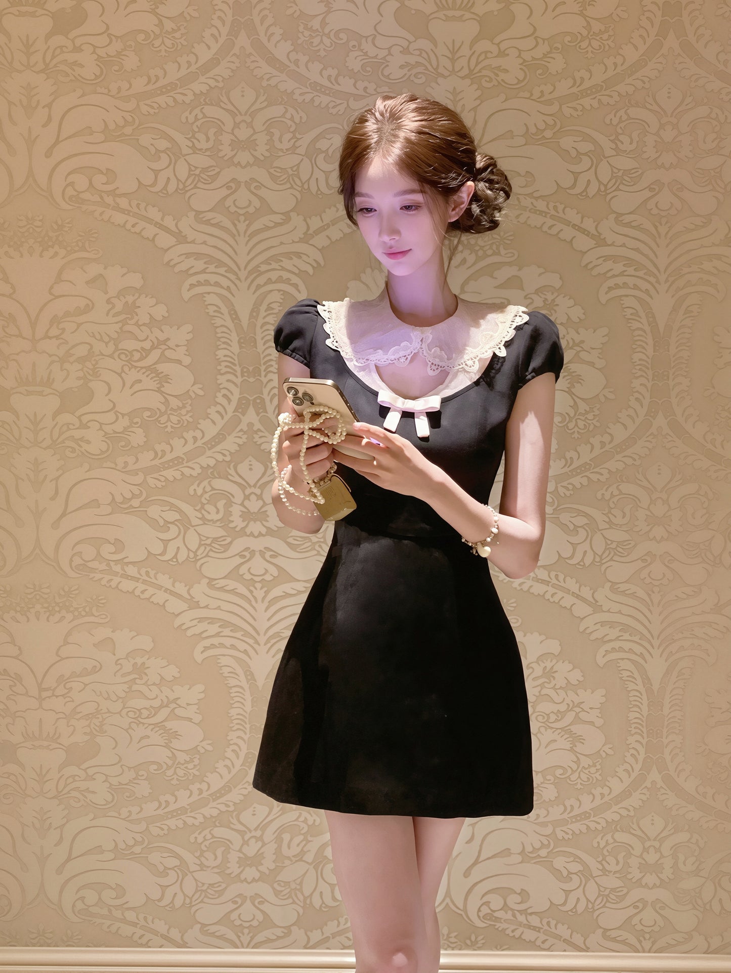 【dress】レースピーターパンカラーワンピース Q8880