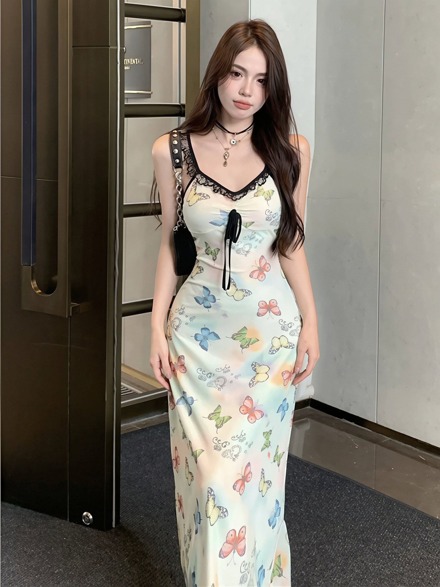 【dress】レースドッキングロングキャミワンピース Q8799