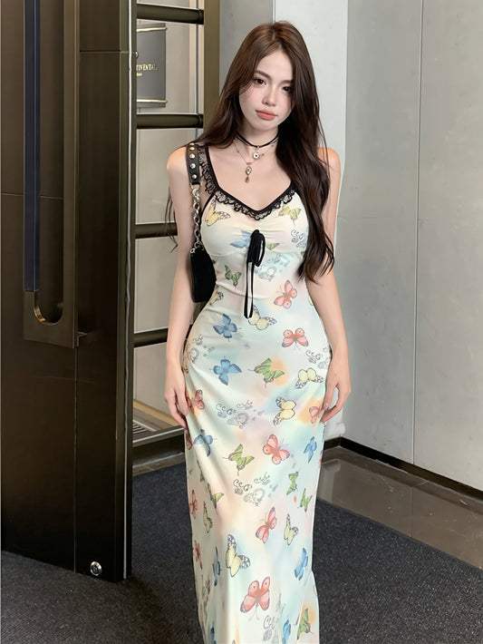 【dress】レースドッキングロングキャミワンピース Q8799