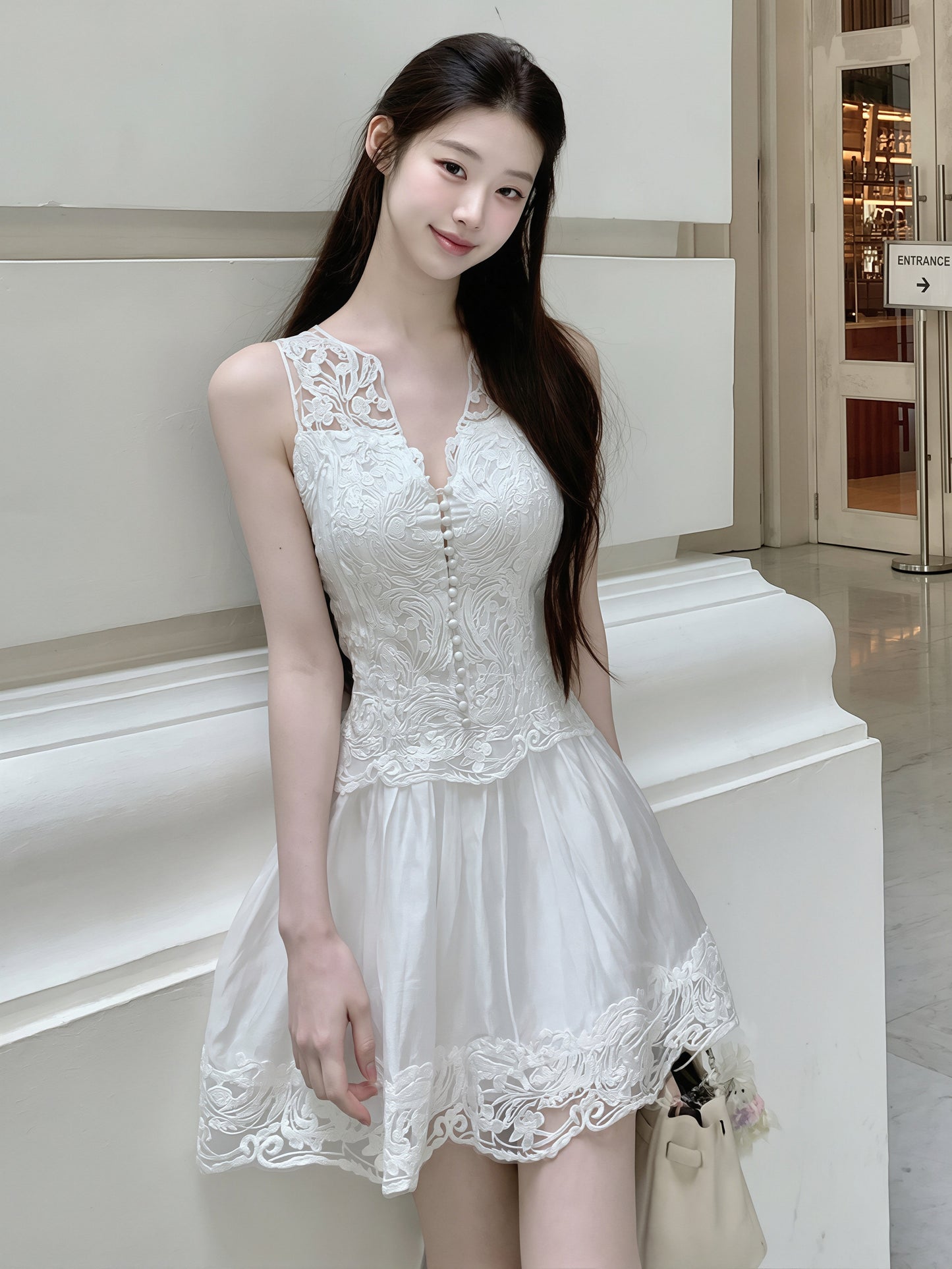 【dress】ノースリーブレースワンピース Q8873