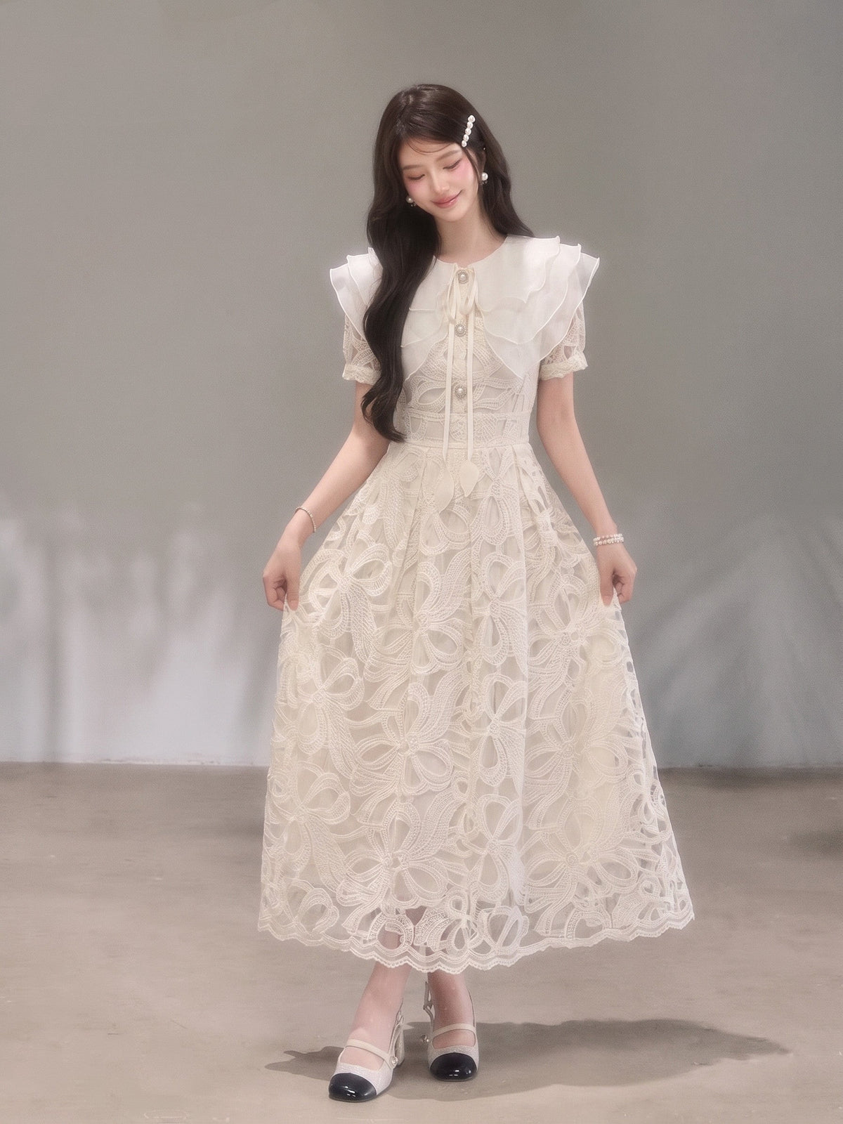 【dress】ラッフルカラーレースワンピース　N3709