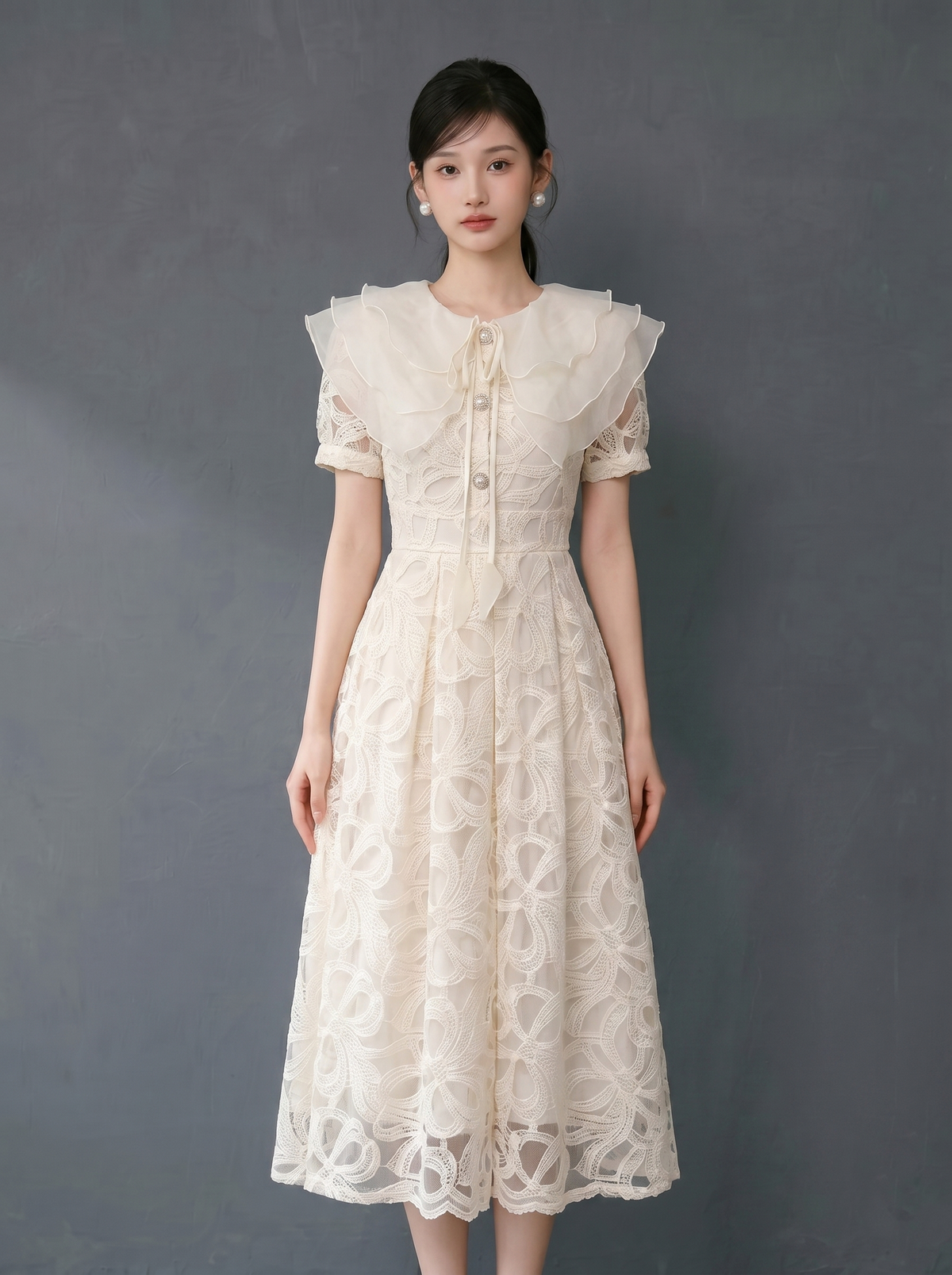 【dress】ラッフルカラーレースワンピース　N3709