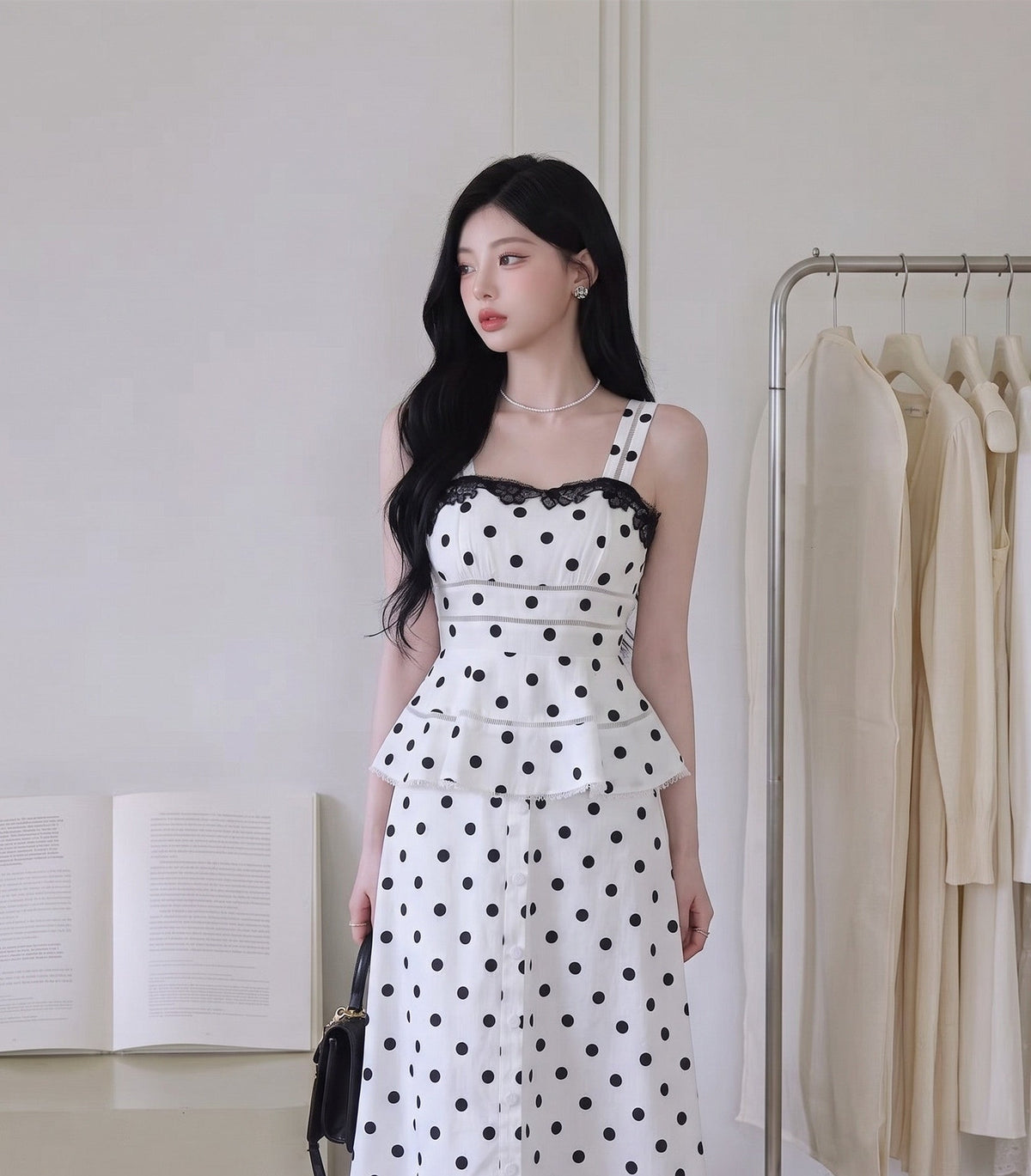 【dress】ペプラムドットロングワンピース   N3771