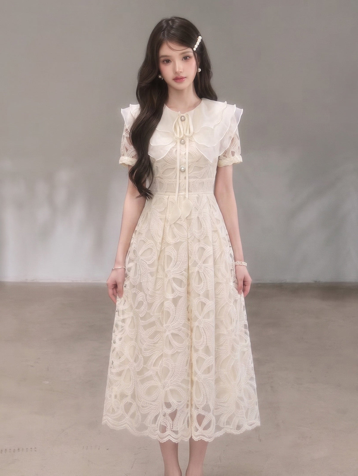 【dress】ラッフルカラーレースワンピース　N3709