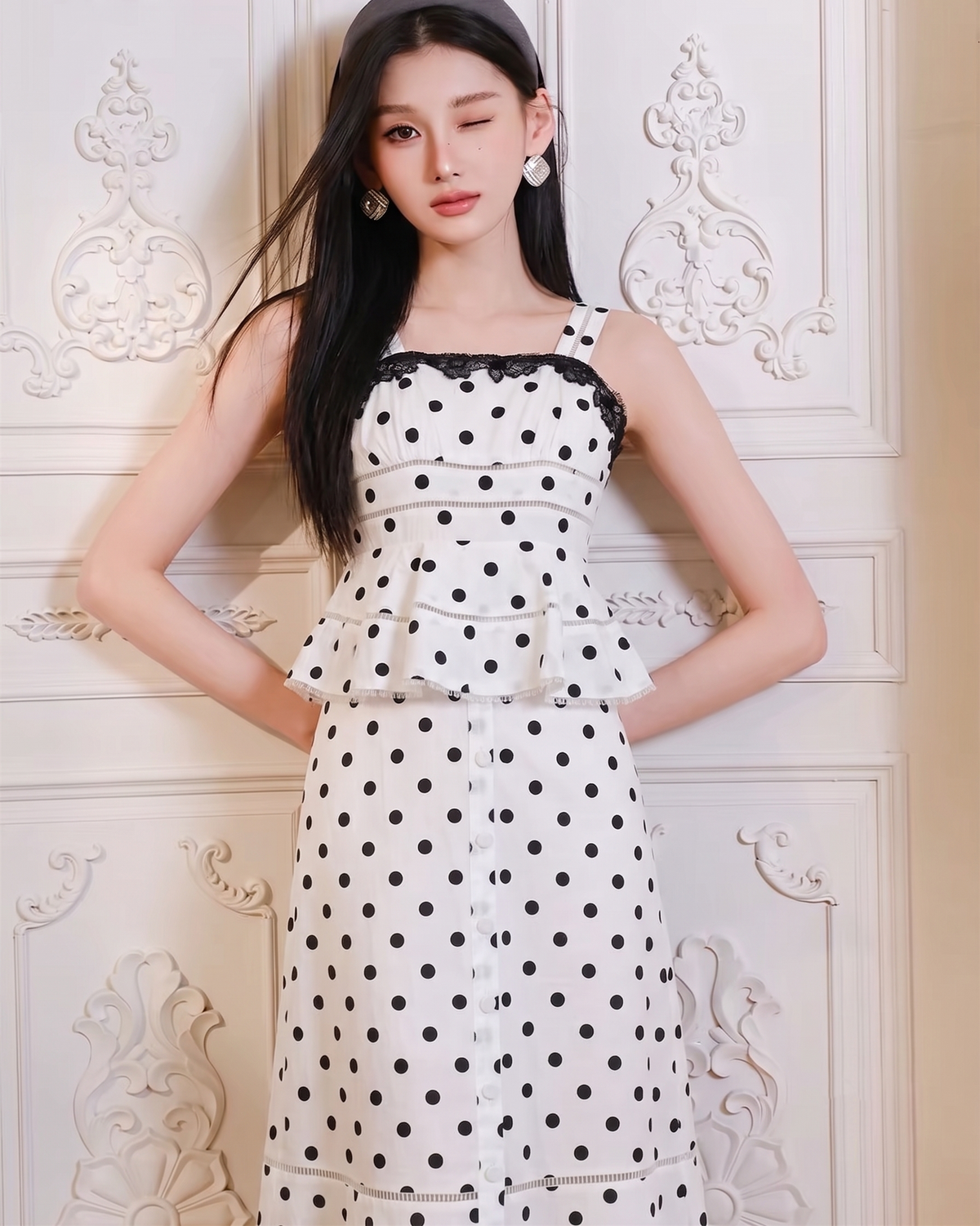 【dress】ペプラムドットロングワンピース   N3771