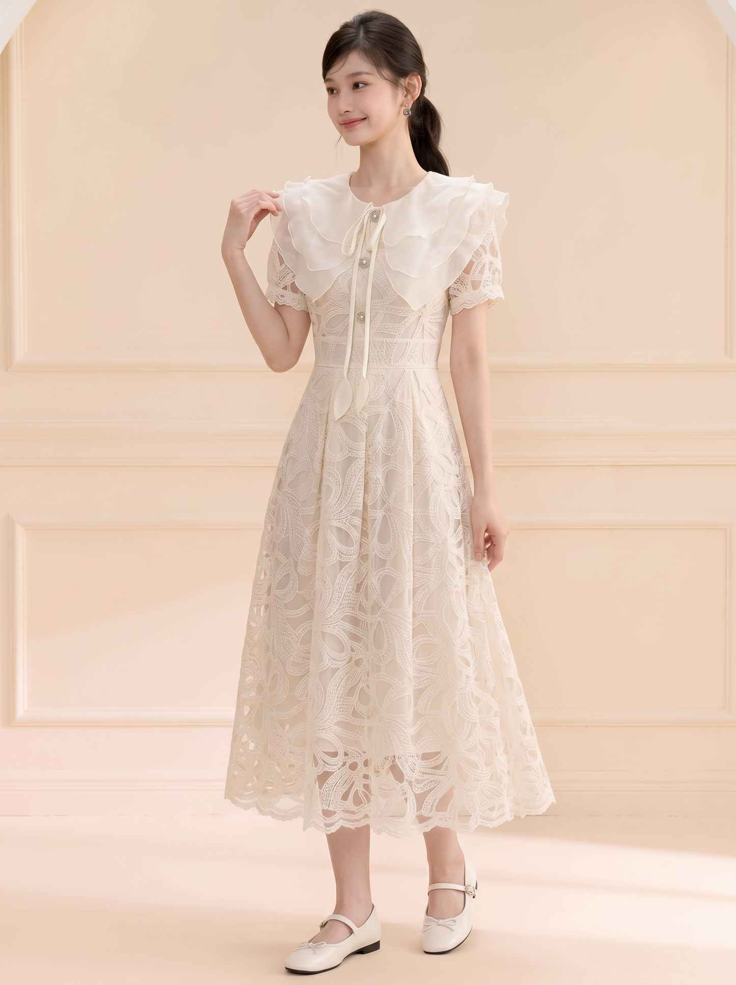 【dress】ラッフルカラーレースワンピース　N3709