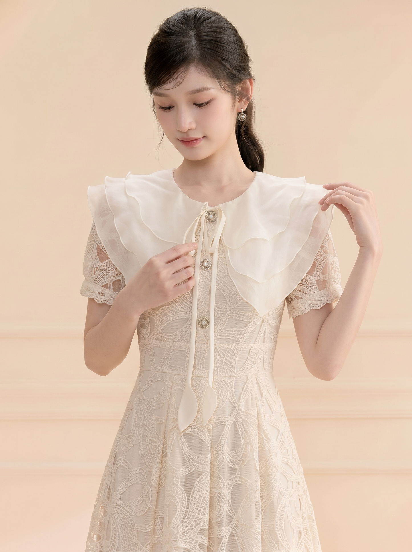 【dress】ラッフルカラーレースワンピース　N3709